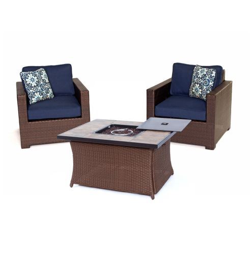 3 Piece Chat Set With Lp Gas Fire Pit Table Porcelain Tile Top