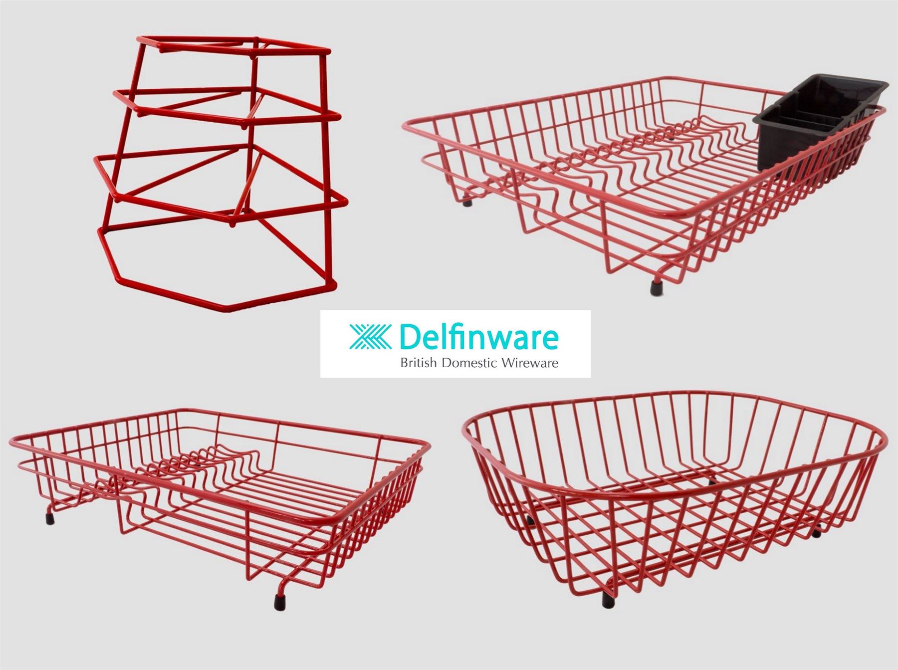 Delfinware Red Plastic Coated Steel Wire Sink Plate Dish Cutlery