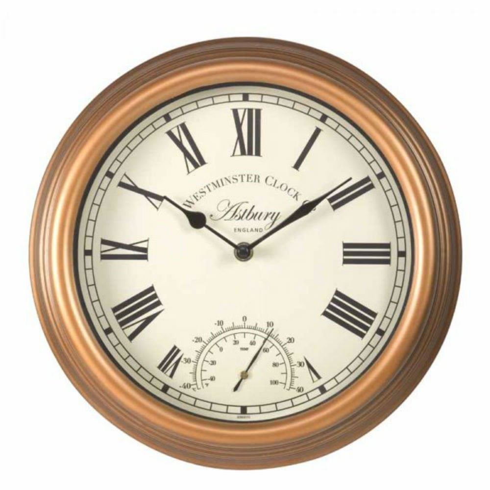 Outdoor Wall Clock 30cm / 12" Westminster Astbury Bronze Temperature