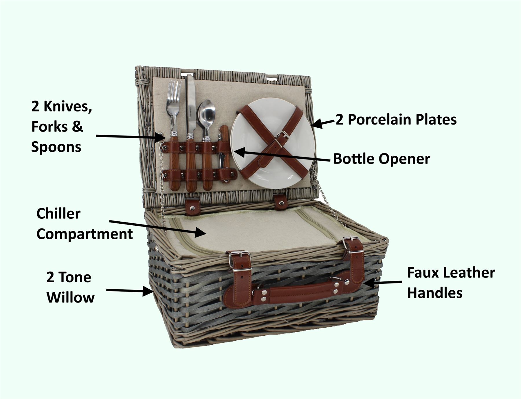 Wrenbury Picnic Hamper for 2 4 6 People Storage Basket Willow Tartan