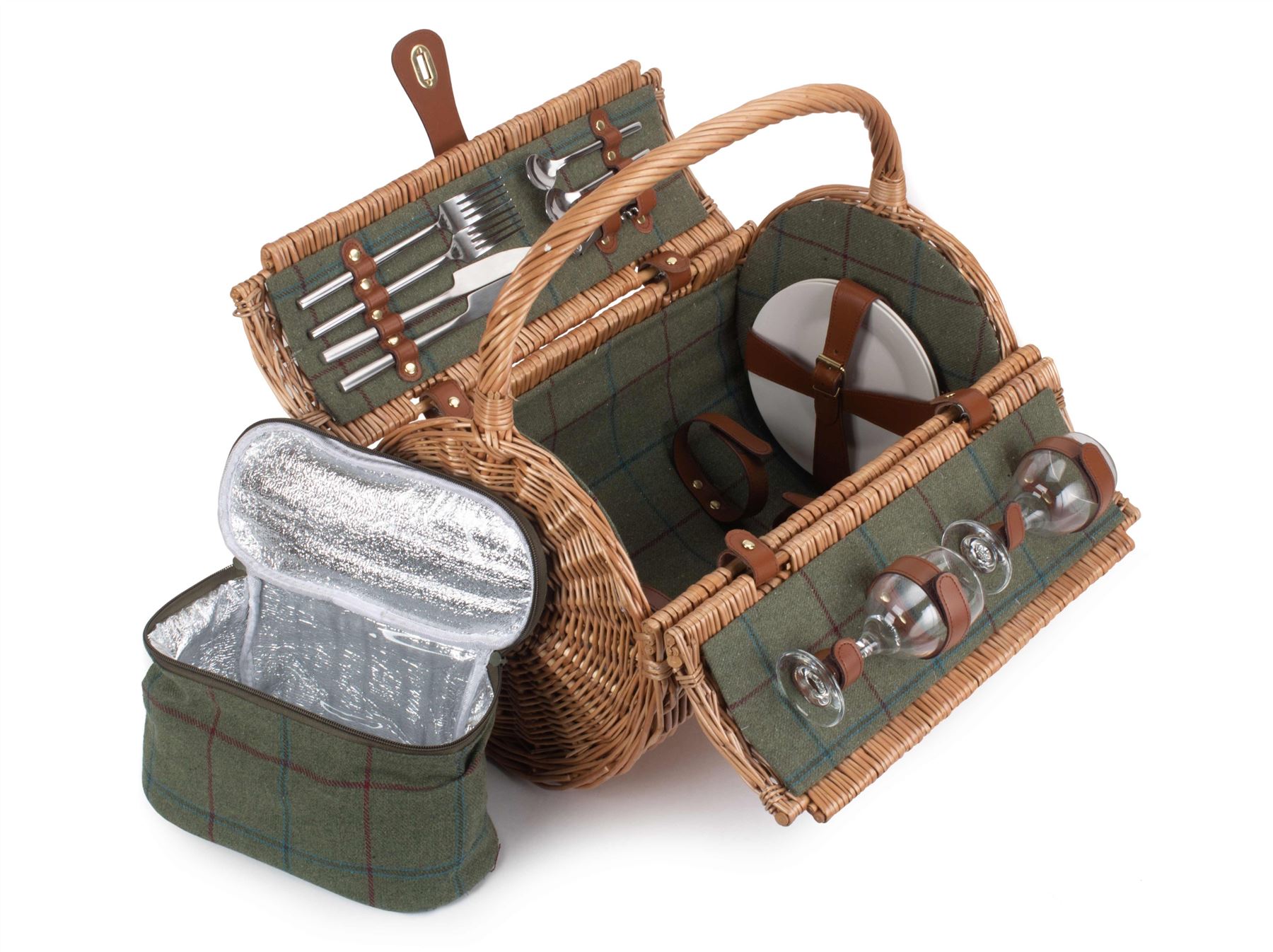 Wrenbury Picnic Hamper for 2 4 6 People Storage Basket Willow Tartan