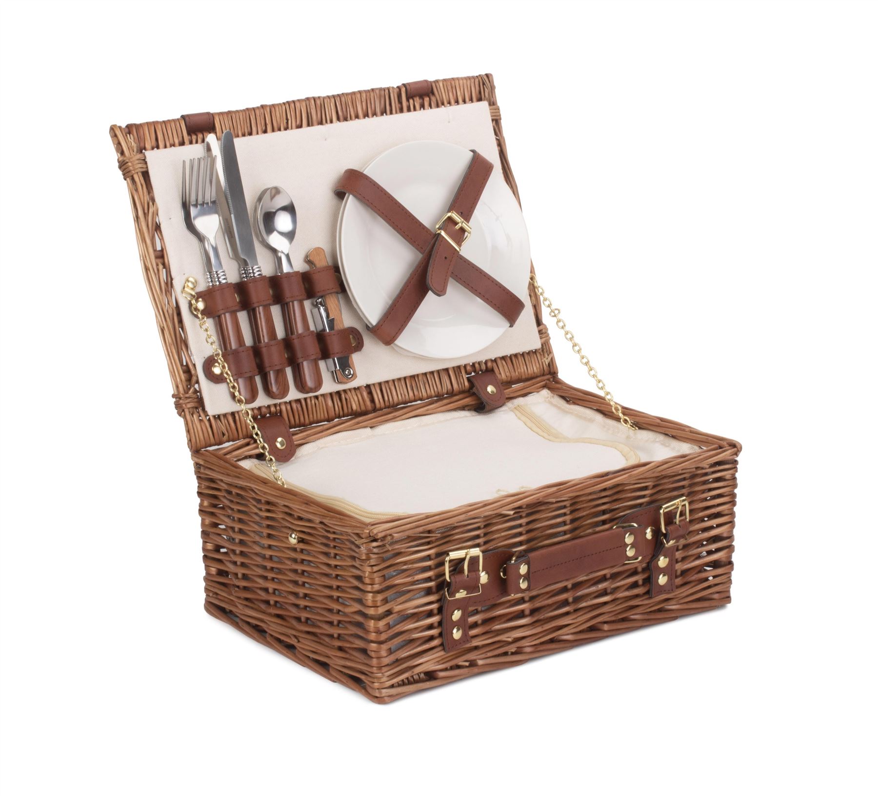 Wrenbury Picnic Hamper for 2 4 6 People Storage Basket Willow Tartan