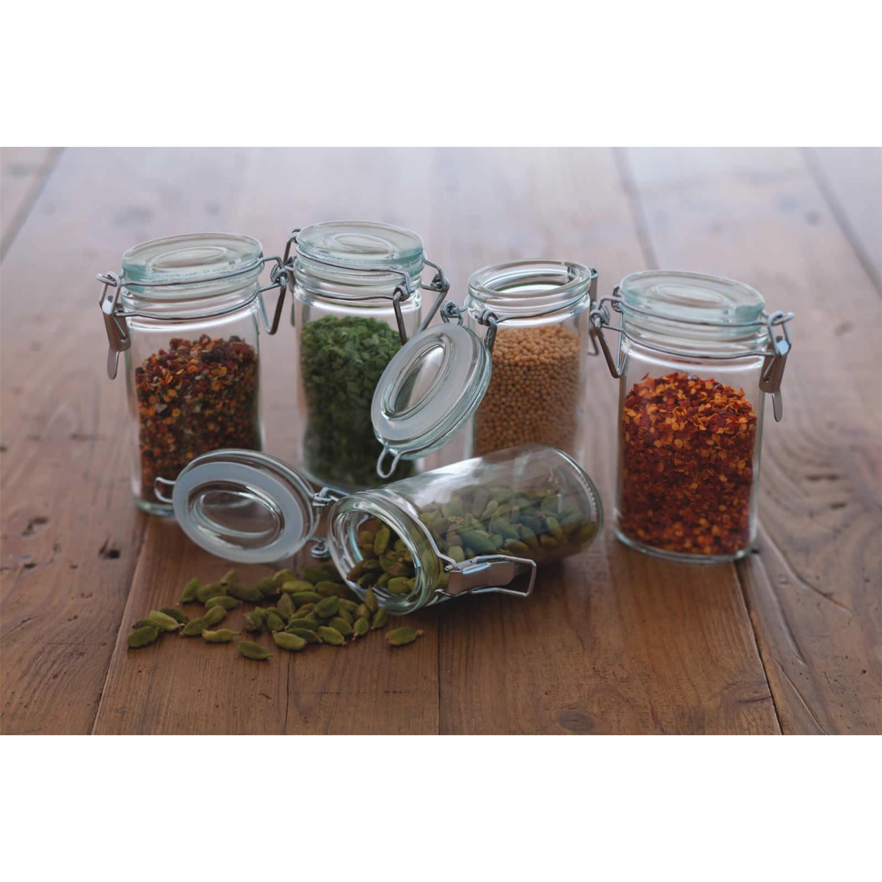 KitchenCraft Set of 4 Clip Top Mini Spice Storage Jars Jar Great for