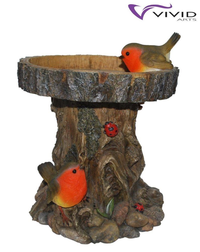 Weather Resistant Detailed Tree Trunk Bird Feeder With Robins
