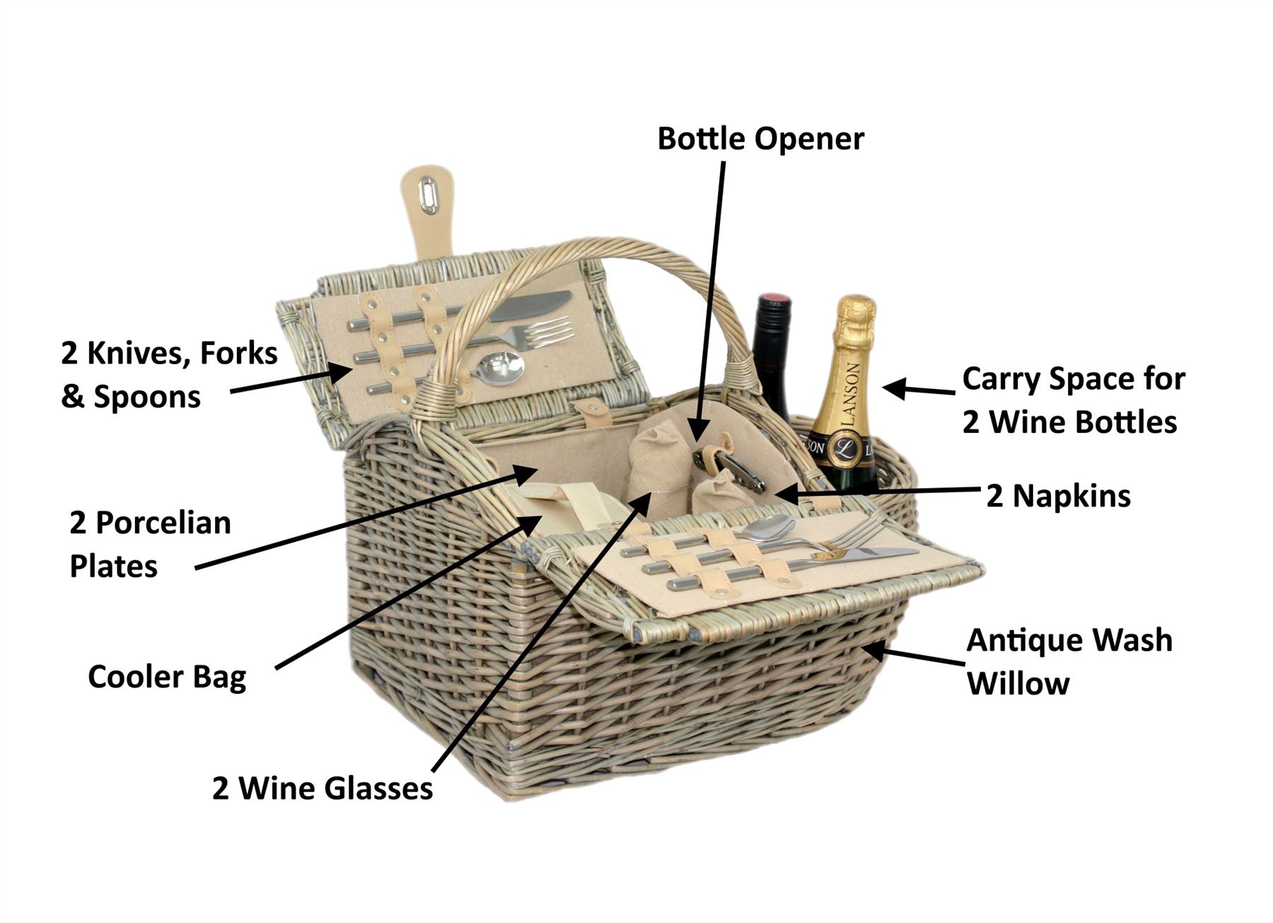 Wrenbury Picnic Hamper for 2 4 6 People Storage Basket Willow Tartan