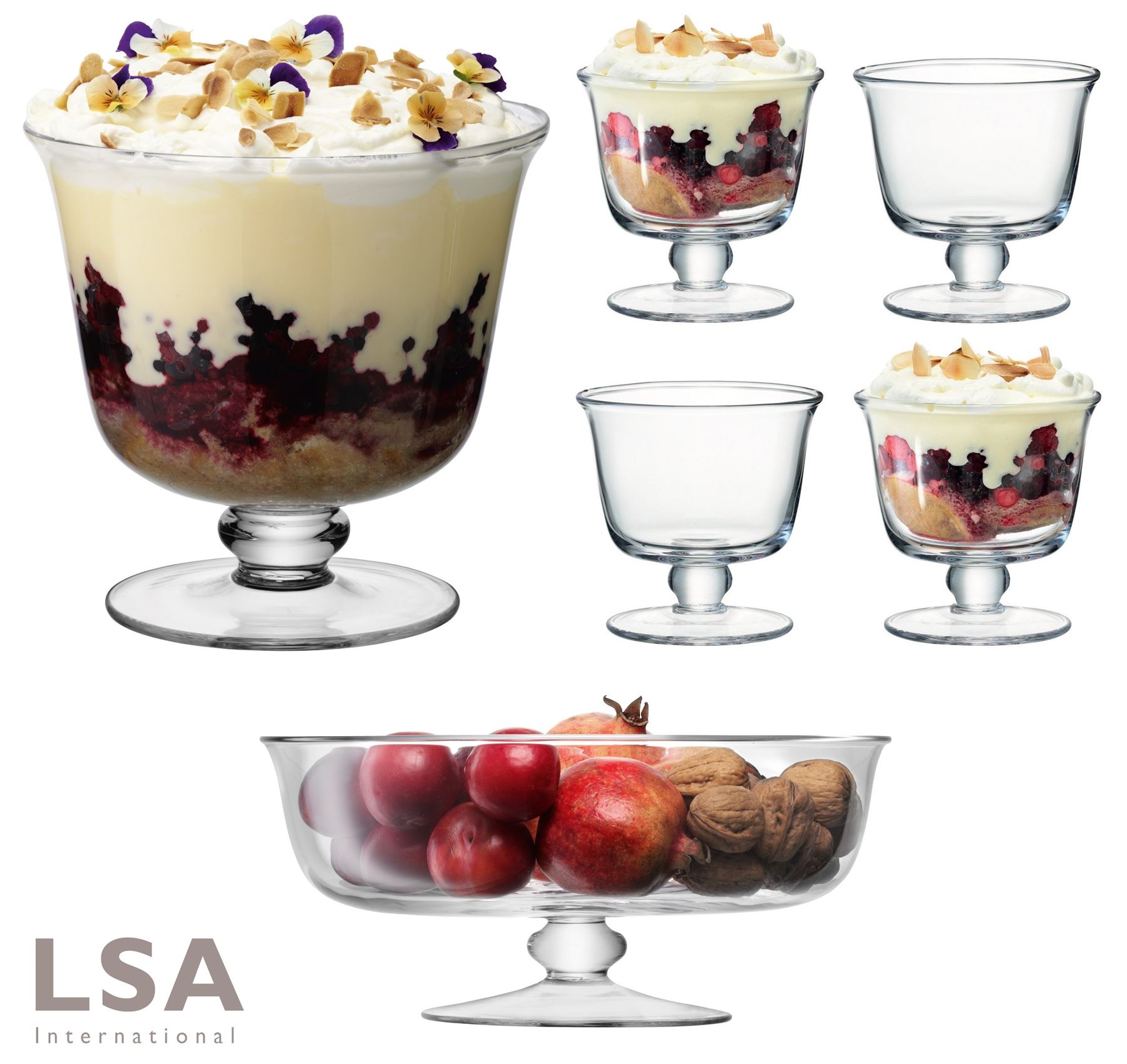 LSA Mouthblown Glass Trifle, Comport or Dessert Bowls Dish, Set of 1 or