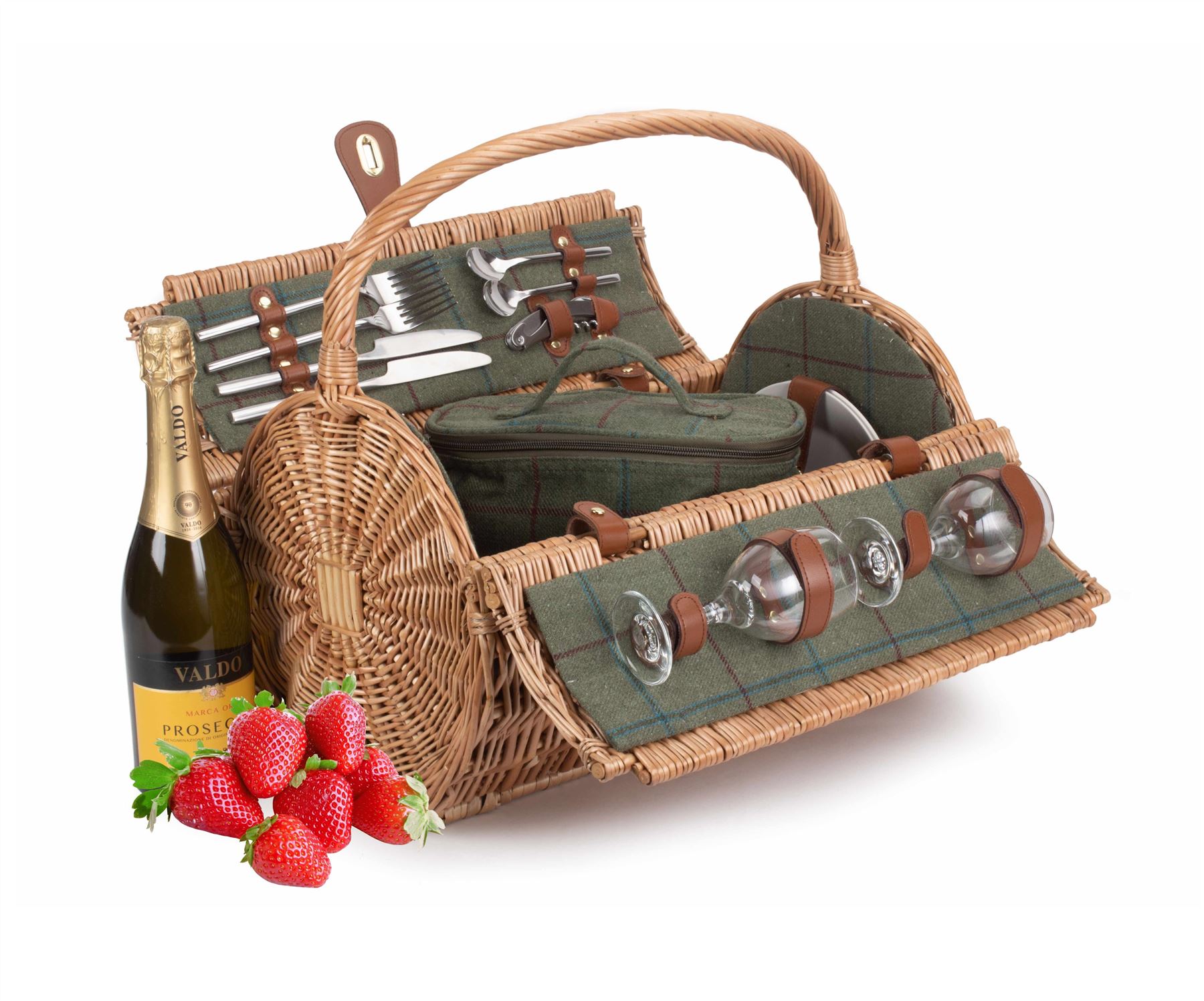 Wrenbury Picnic Hamper for 2 4 6 People Storage Basket Willow Tartan