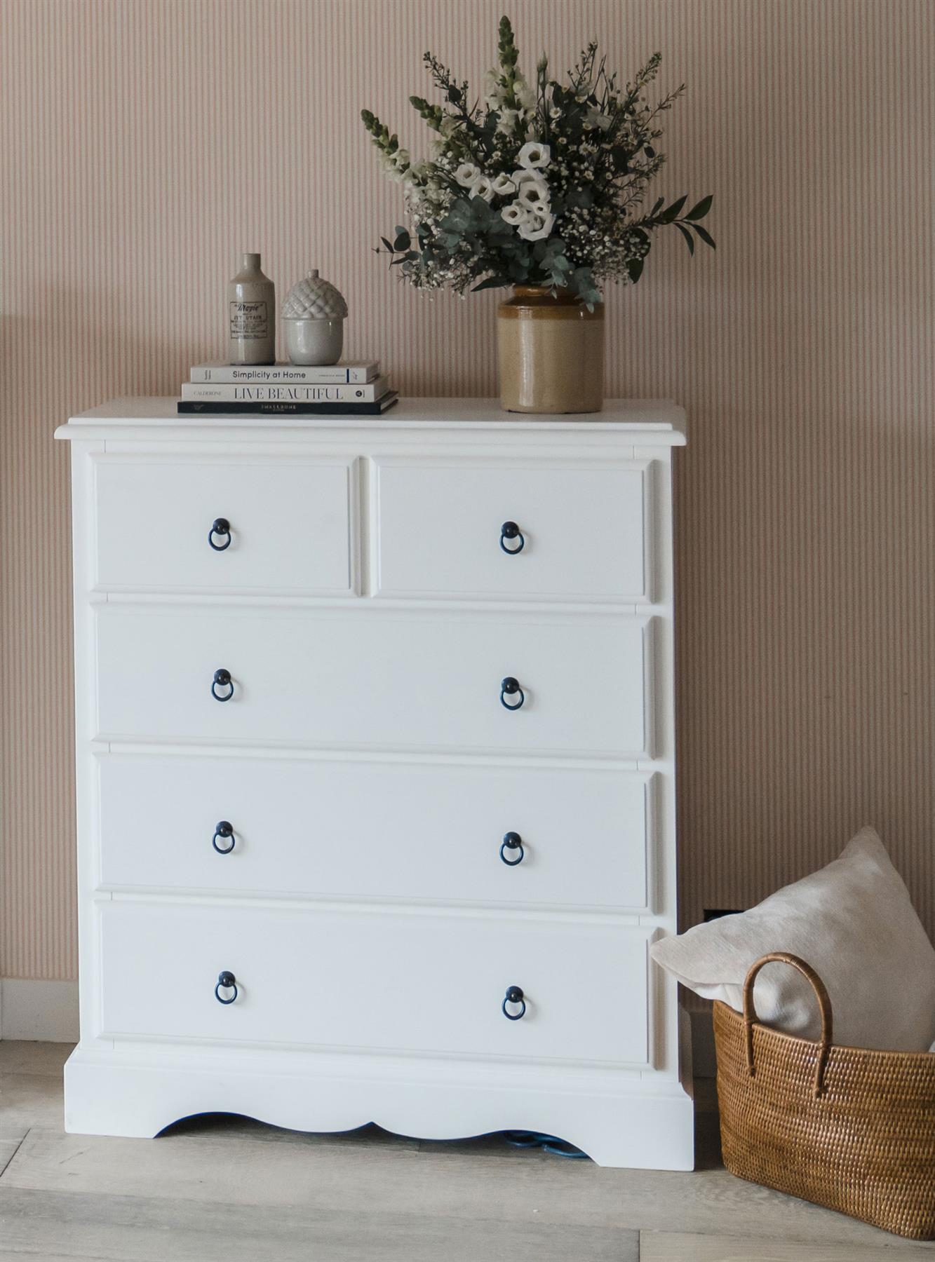 Large White Chest of Drawers 2 Over 3 Chest French ROMANCE Bedroom Furniture - Picture 7 of 12