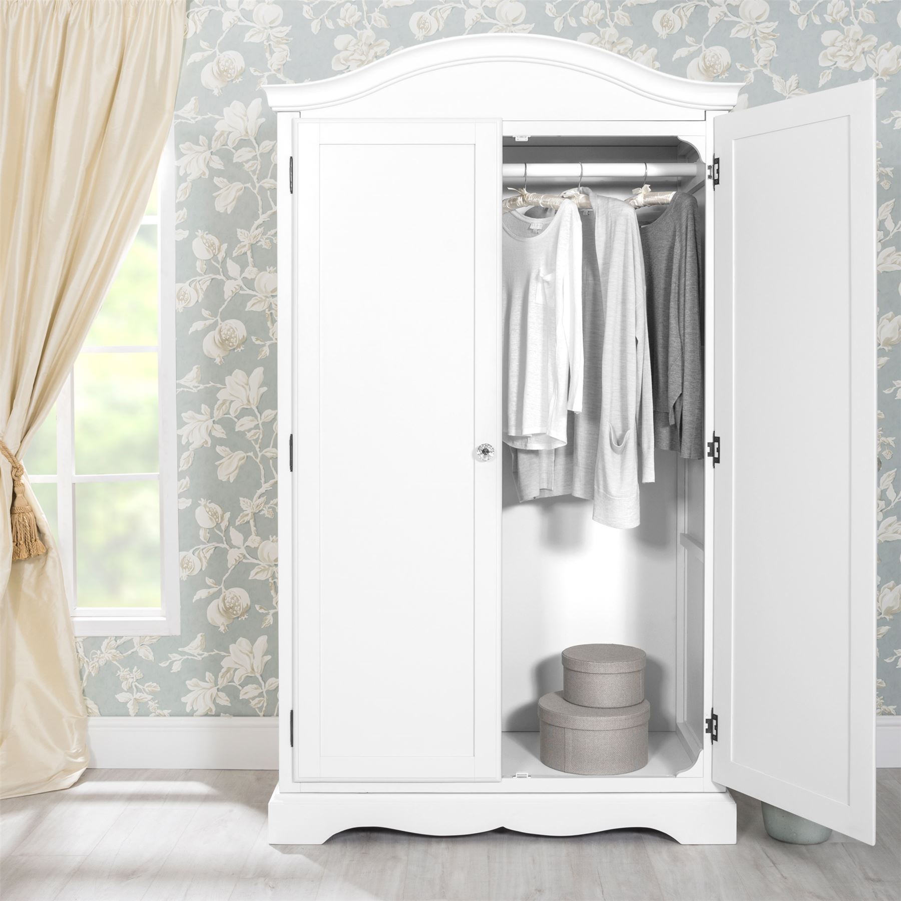 Romance White Double Wardrobe,Quality French full hanging robe, crystal handles - Picture 10 of 11