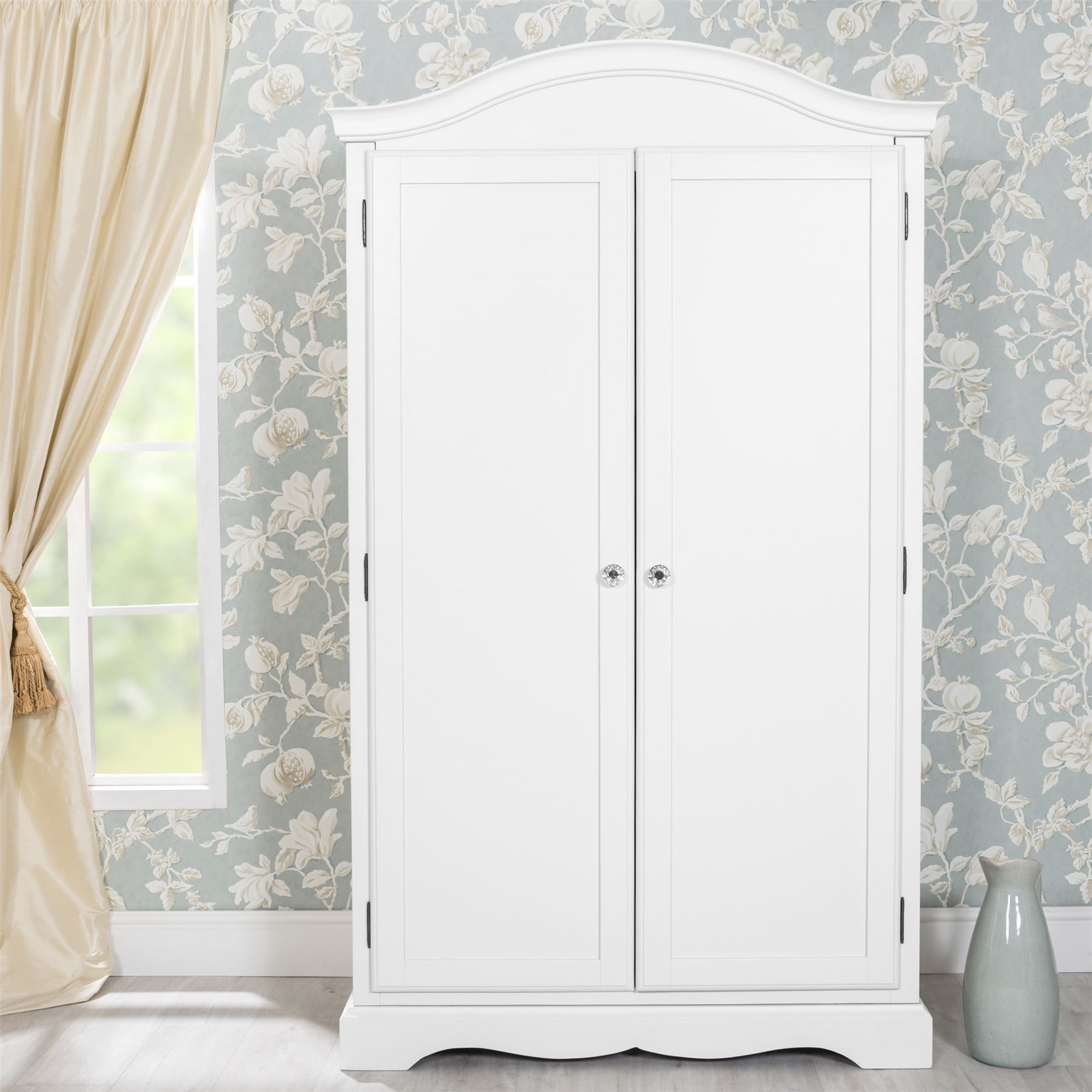 Romance White Double Wardrobe,Quality French full hanging robe, crystal handles - Picture 7 of 11