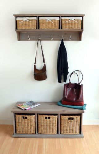 Entryway Storage Bench Hanging Shelf Coat Rack Wooden Hallway Furniture TETBURY - Picture 12 of 20