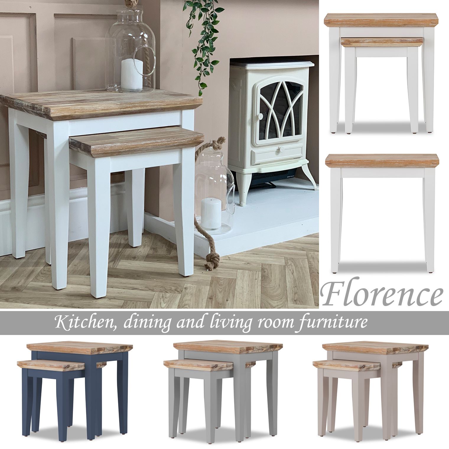 Florence Nest of Tables.Set of 2 sofa tables,wooden lamp tables. FULLY