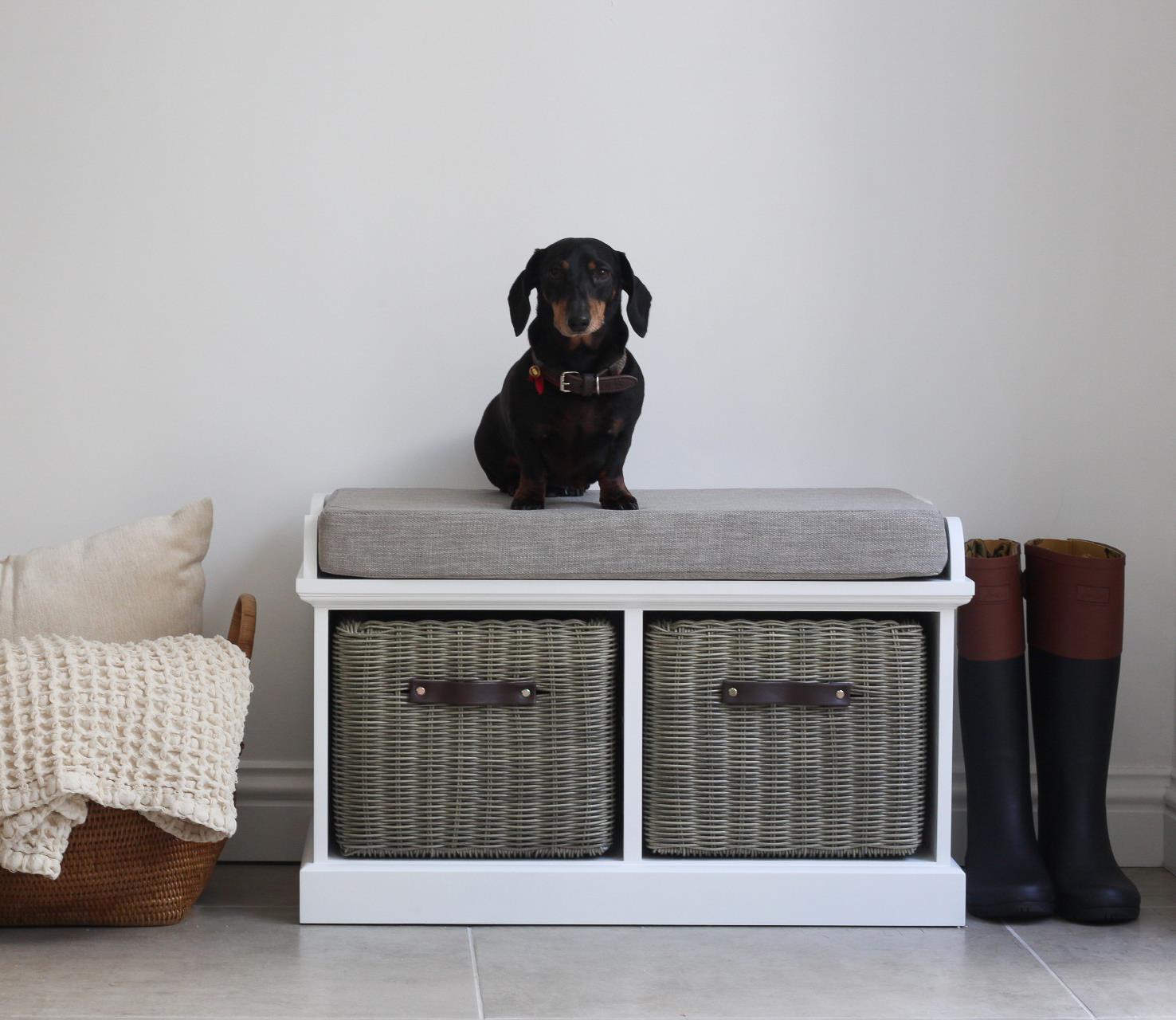 Storage Bench with Baskets Hallway Shoe Storage Cushion Seat TETBURY  Furniture
