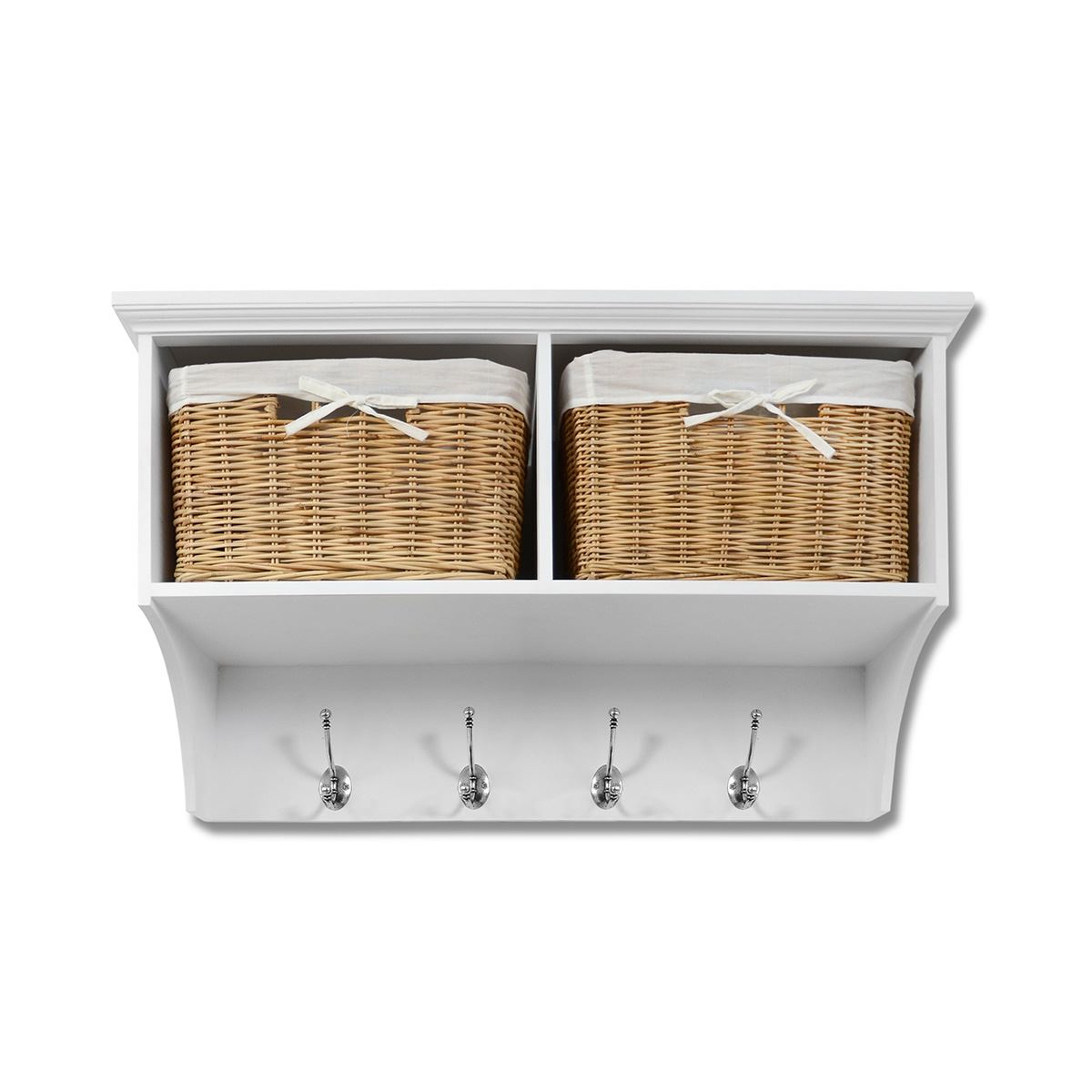 Tetbury White Coat Rack with 2 Storage Baskets.Hallway hanging shelf, 4