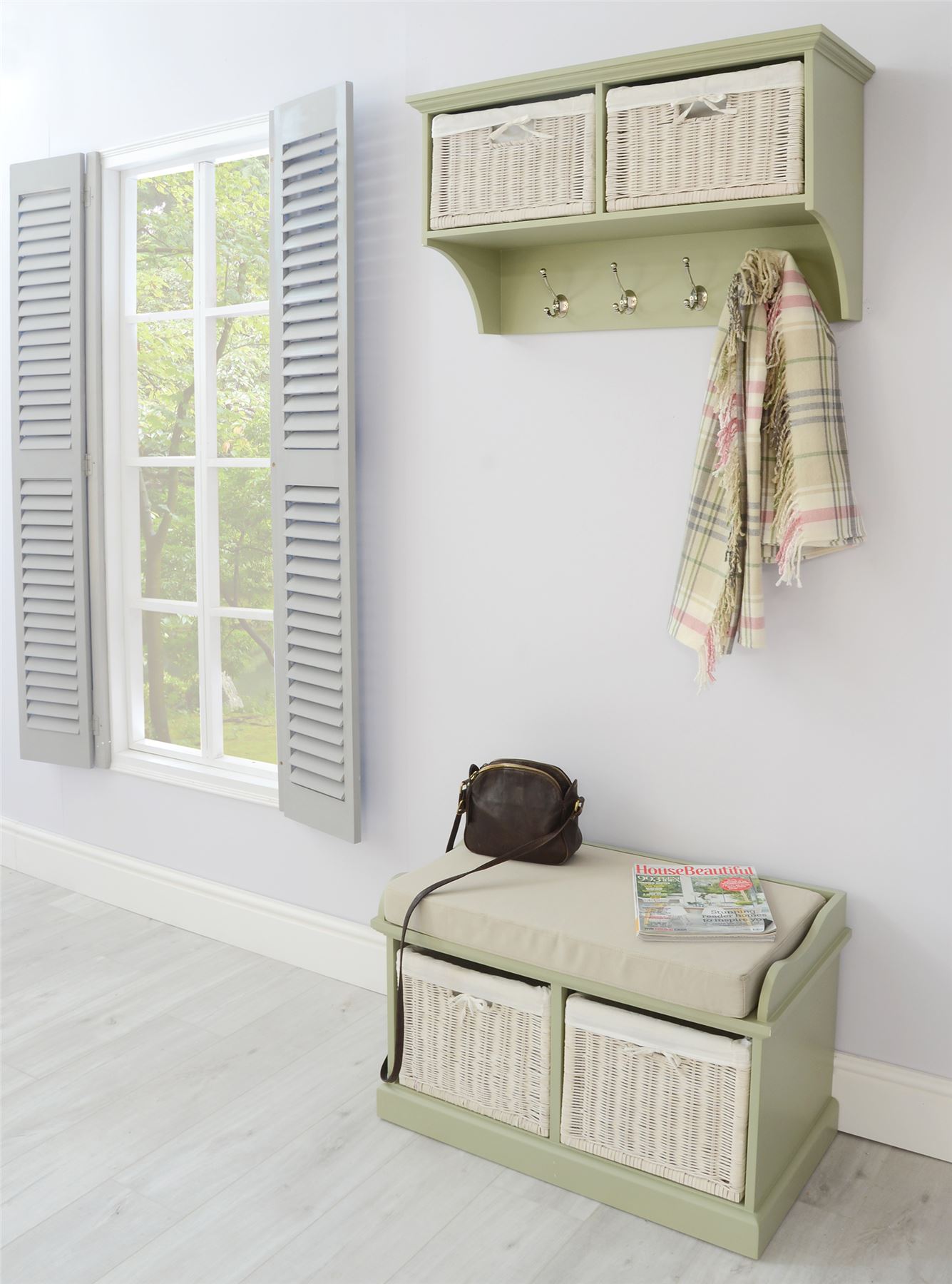 Tetbury coat rack, hanging shelf with 2 storage baskets. 4 colours