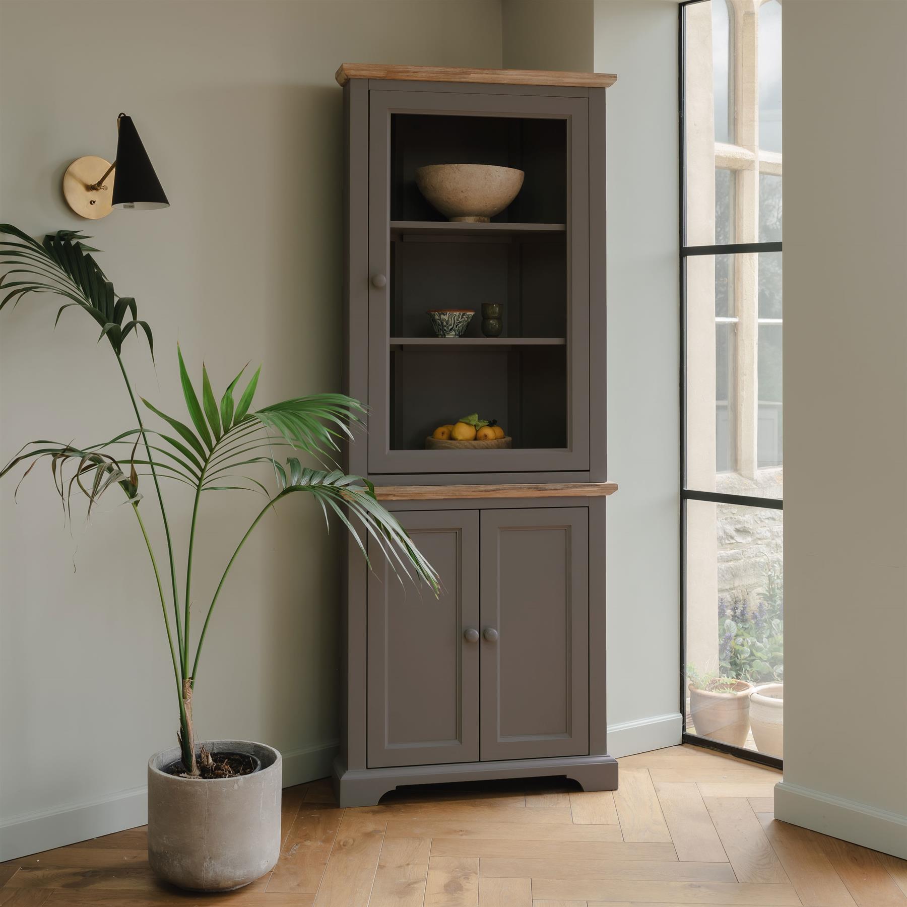Corner Display Cabinet Dresser Dove Grey Cupboard Sideboard Florence  Furniture | eBay