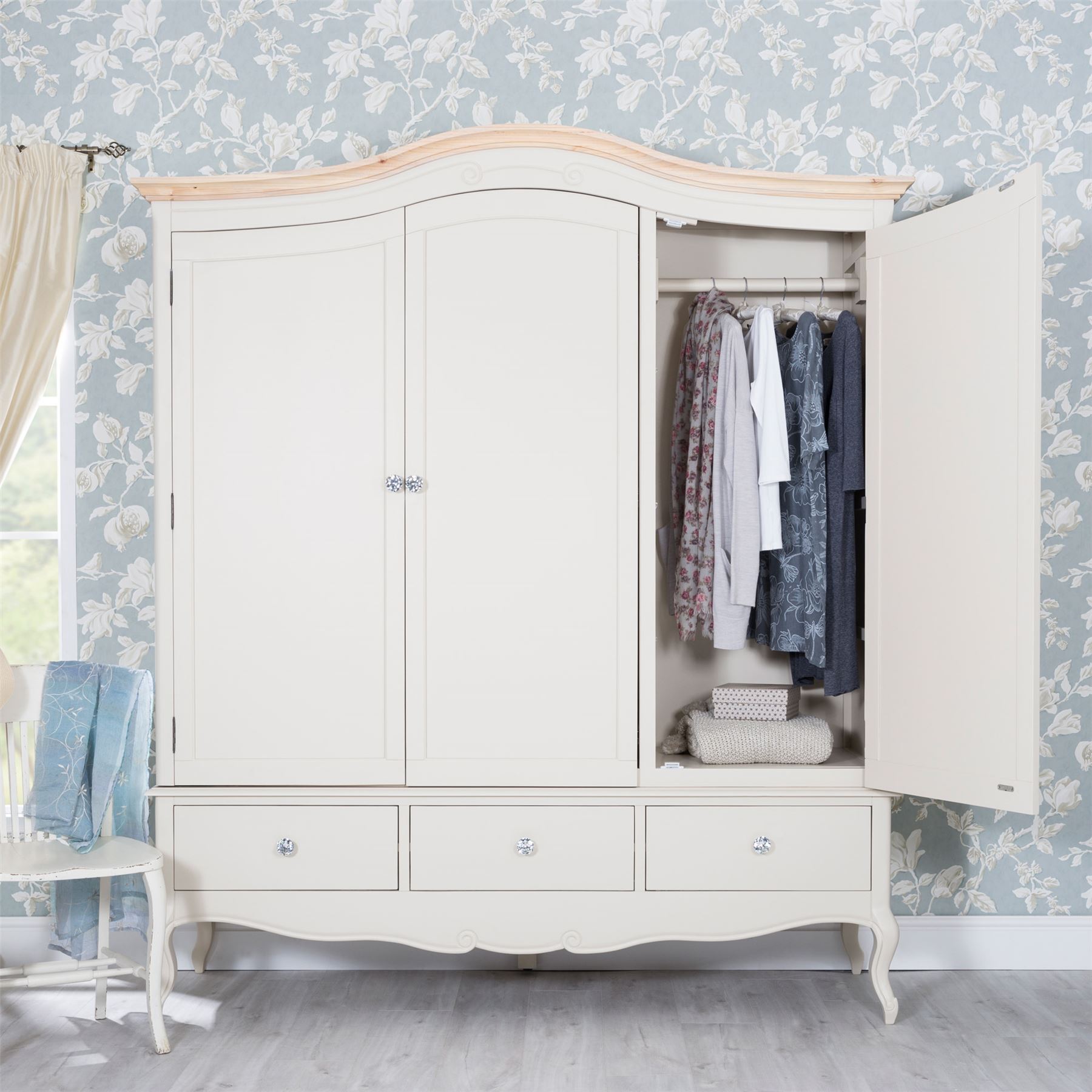 Juliette Champagne Triple Wardrobe Adjustable Shelves Hanging