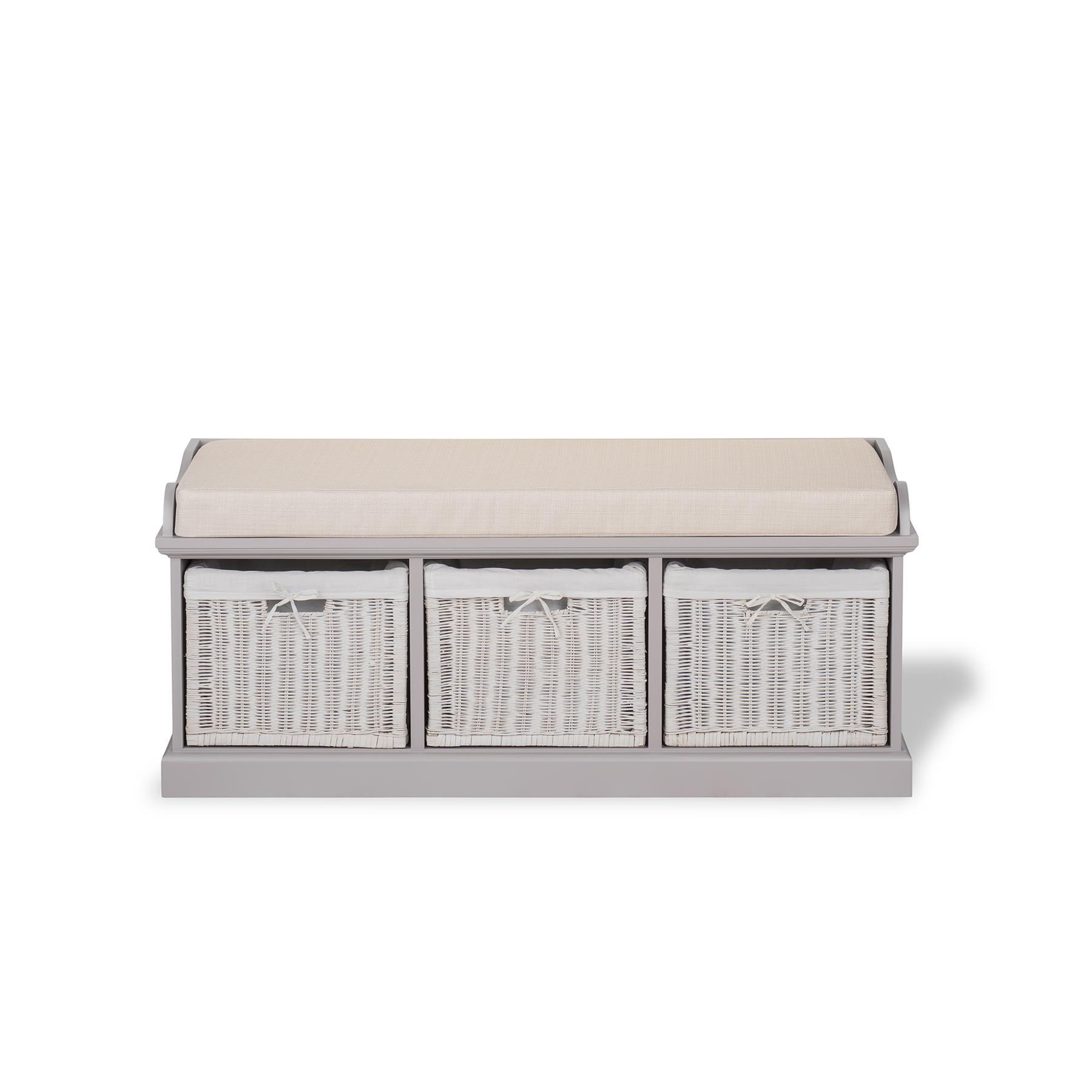 Tetbury Bench with 3 Storage Baskets. Sturdy hallway bench with cushion seat. - Picture 9 of 24