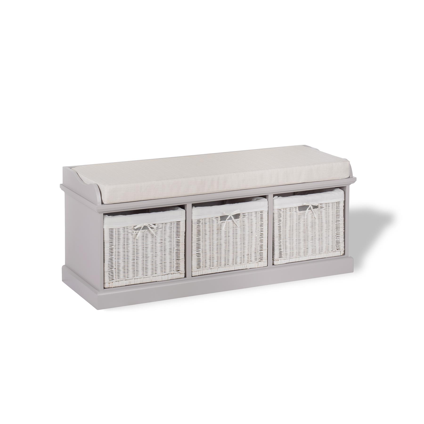 Tetbury Bench with 3 Storage Baskets. Sturdy hallway bench with cushion seat. - Picture 10 of 24