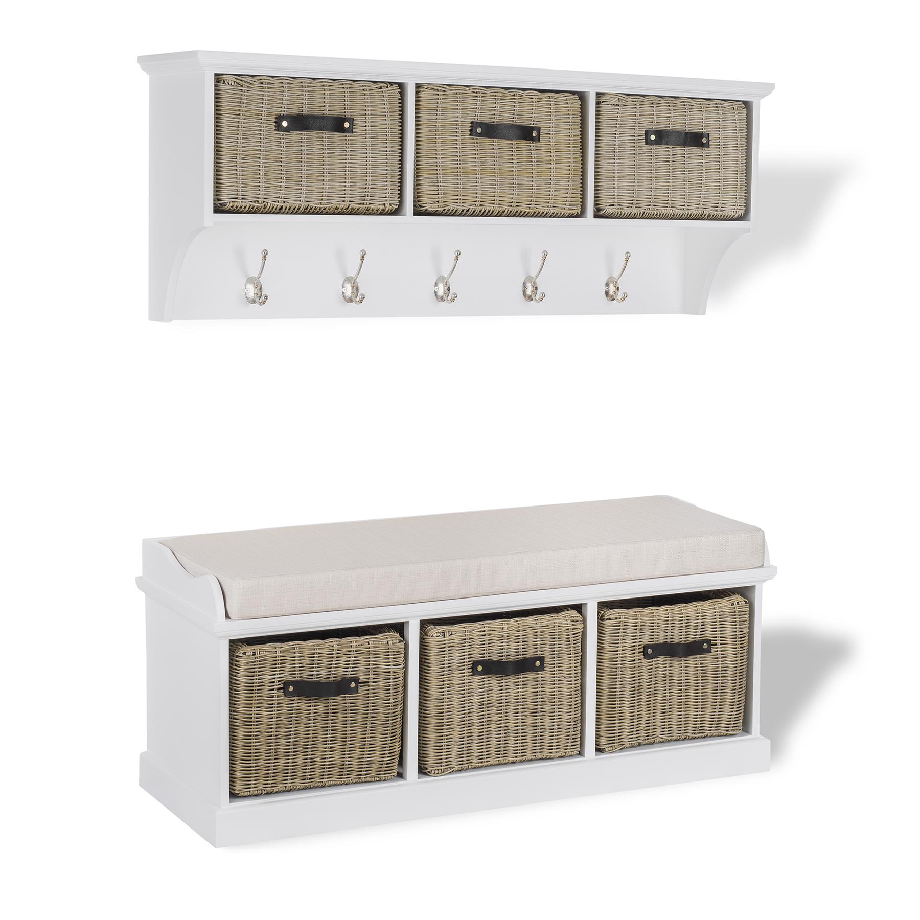 Tetbury Hallway Bench and Hanging Shelf, Hallway Storage Bench with