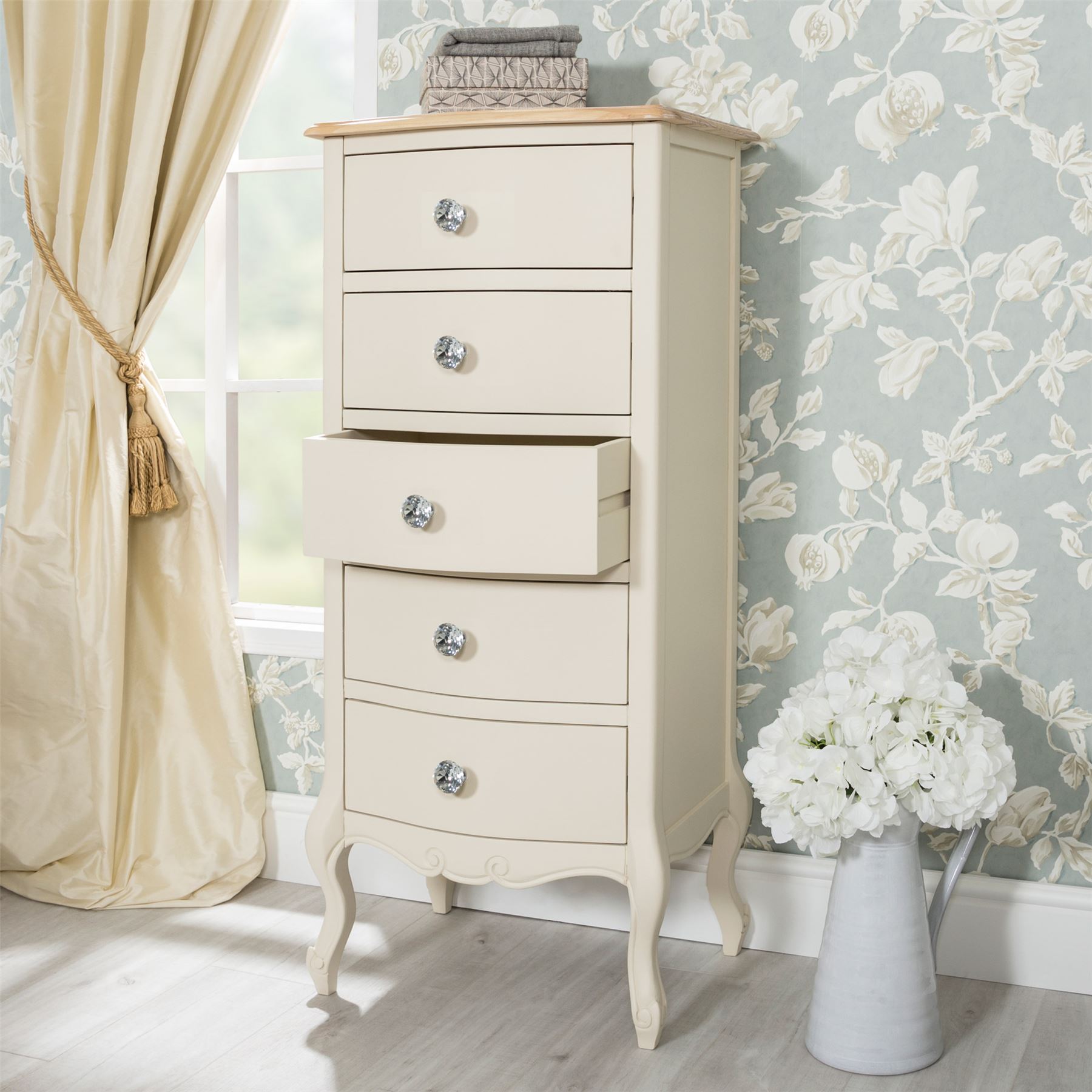 Cream Bedroom Furniture French Wooden Chest of Drawers Wardrobe Bedside