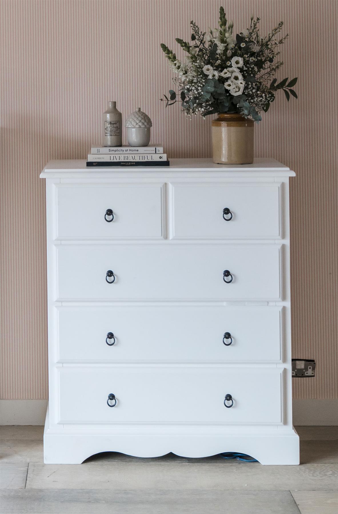 Large White Chest of Drawers 2 Over 3 Chest French ROMANCE Bedroom Furniture - Picture 6 of 12