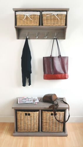 Entryway Storage Bench Hanging Shelf Coat Rack Wooden Hallway Furniture TETBURY - Picture 18 of 20
