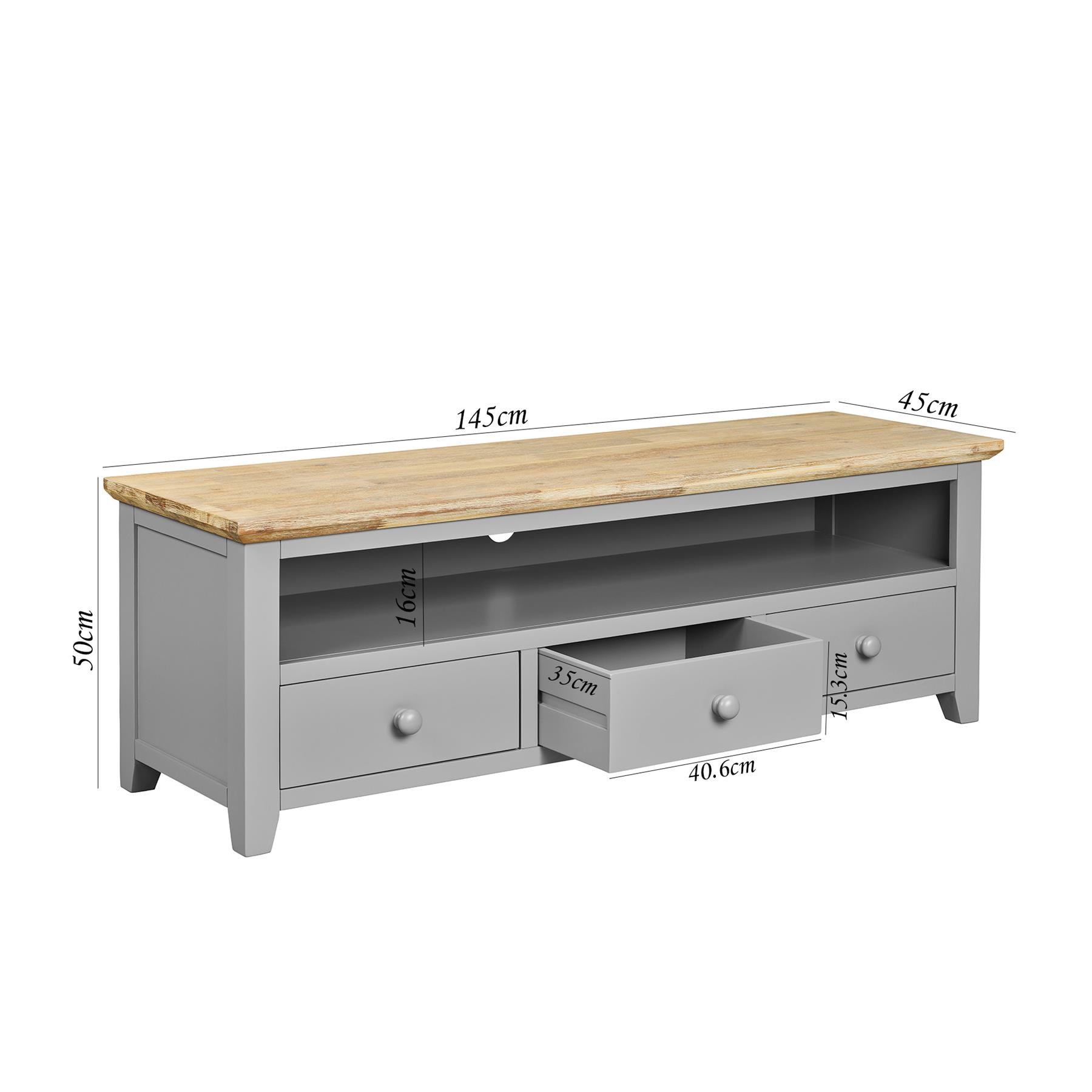 Florence Large TV Unit TV Stand with 3 Drawers and Shelf ,W145cm Fully Assembled - Picture 9 of 57