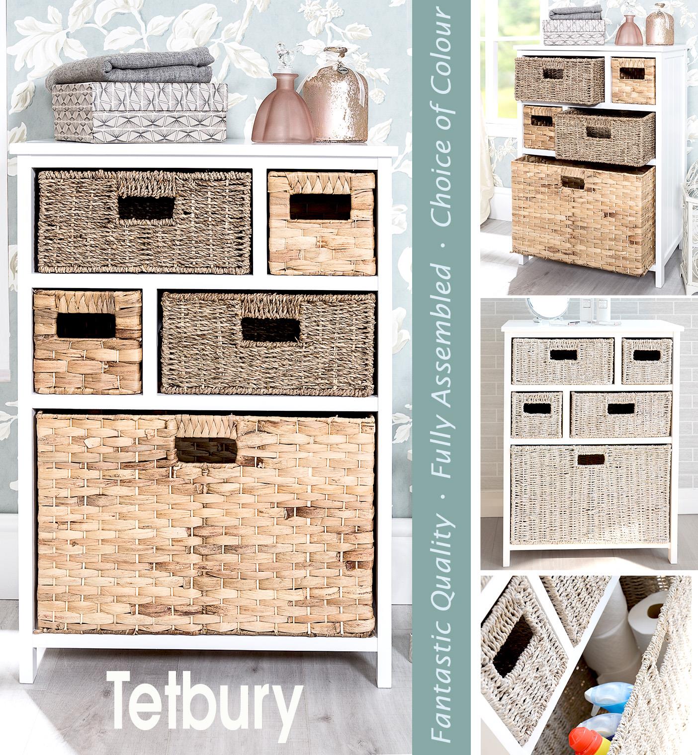 TETBURY White Storage Unit , Wicker Baskets, Bathroom storage, Hallway