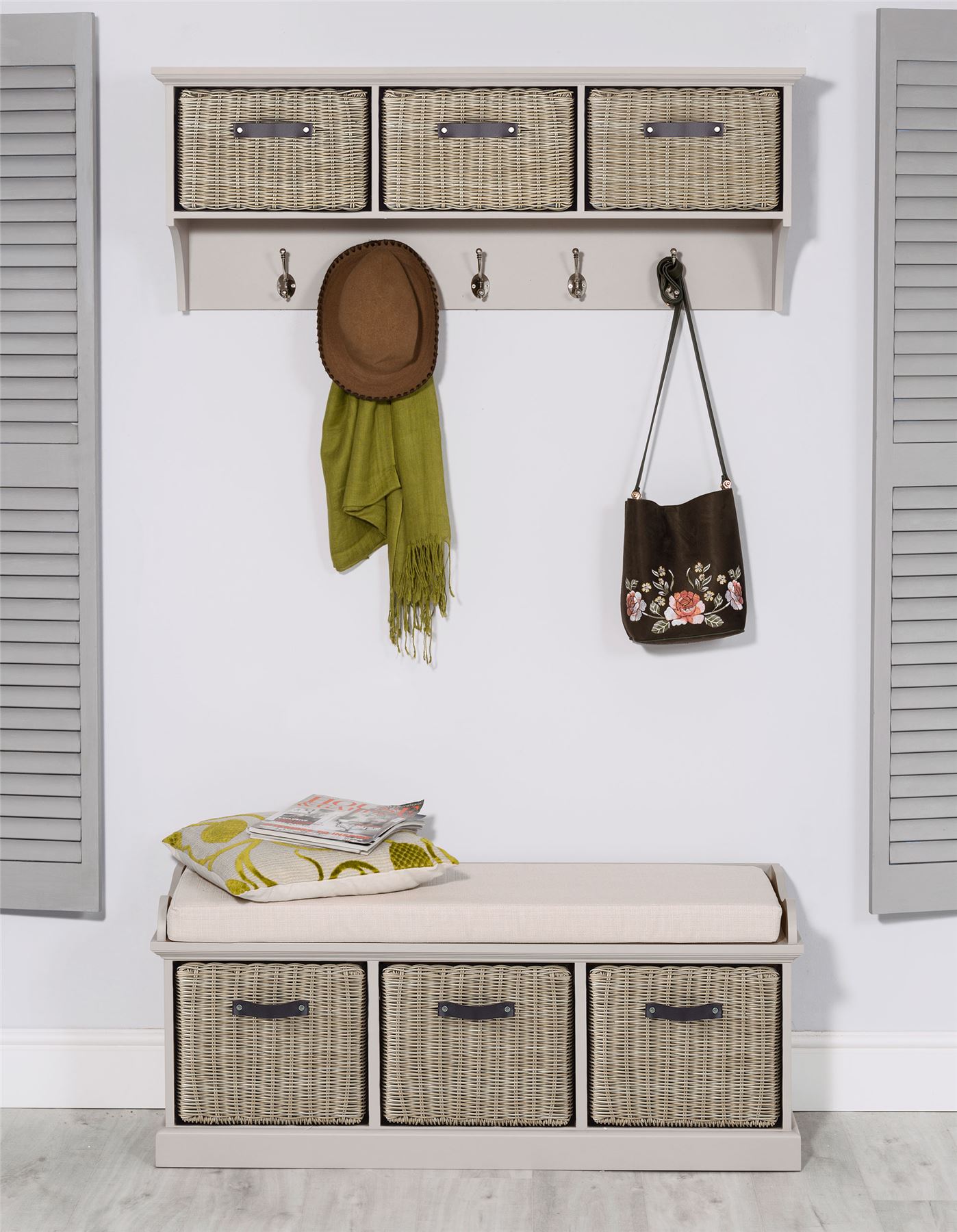 Tetbury Hallway Bench and Hanging Shelf, Hallway Storage Bench with