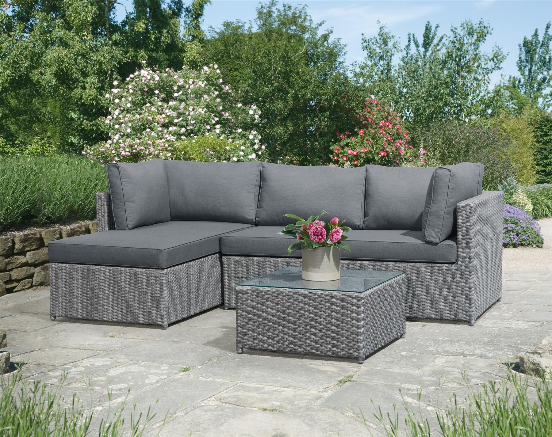 Grey Rattan Corner Aluminium Frame Garden Sofa Ashdown Rattan