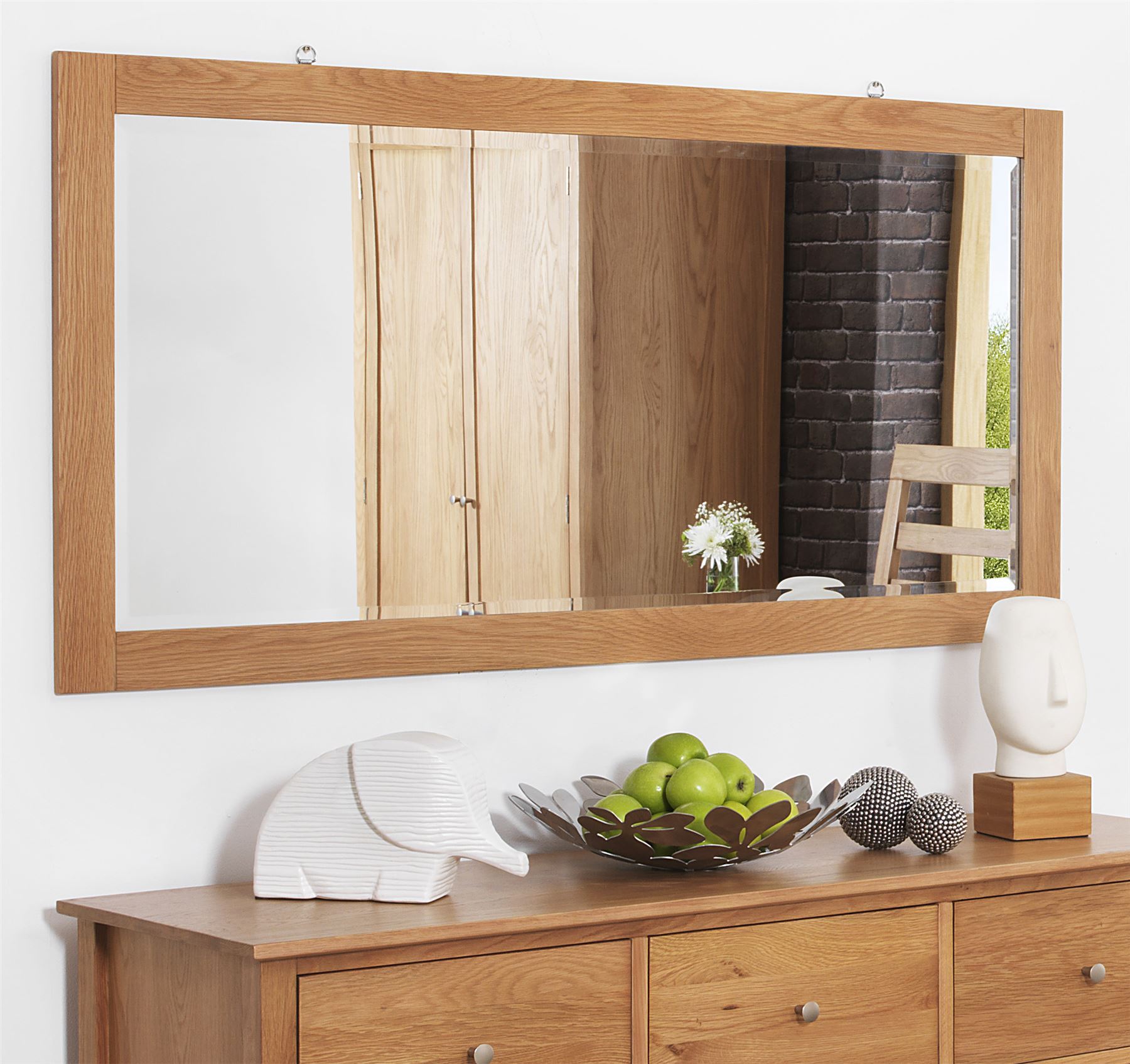 Edward Hopper oak wall mirror. Large rectangular mirror,bevelled glass