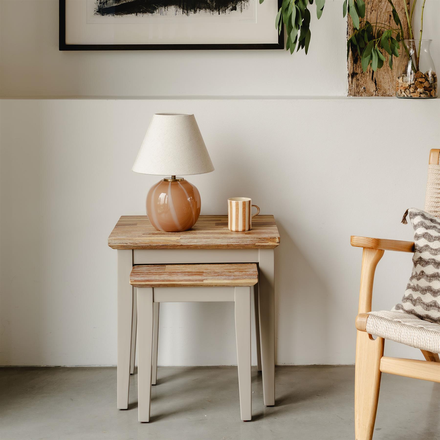 Nest of 2 Tables Set of Sofa Coffee Side Tables Wooden Lamp Stand Florence Furni