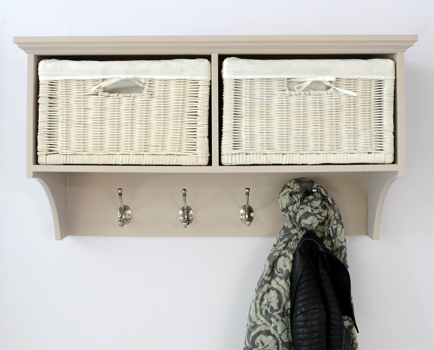 Tetbury coat rack, hanging shelf with 2 storage baskets. 4 colours