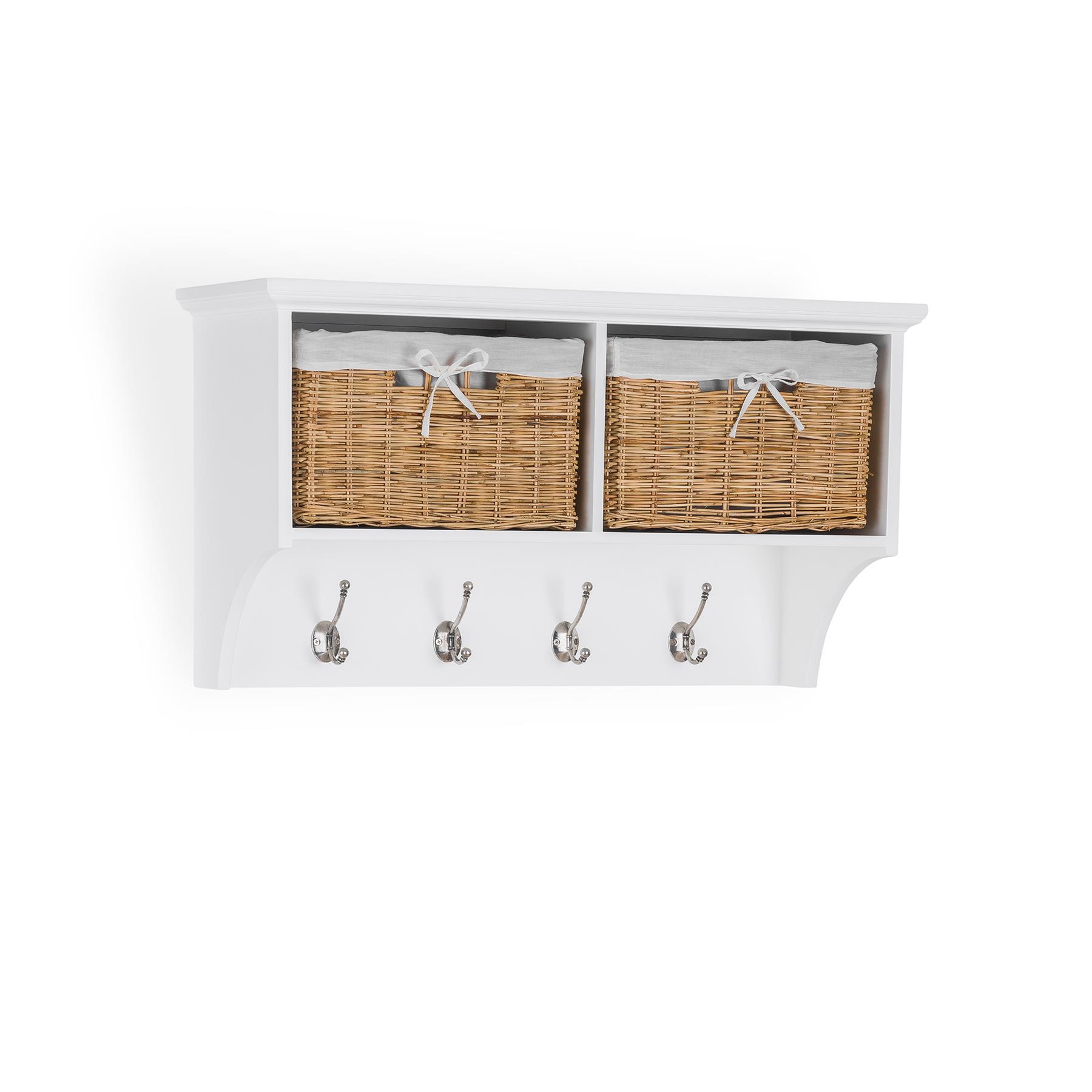 Tetbury White Coat Rack with 2 Storage Baskets.Hallway hanging shelf, 4