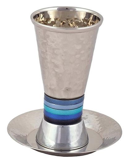 Yair Emanuel Hammered Aluminium Kiddush Cup and Coaster 12cm Jewish Shabbat
