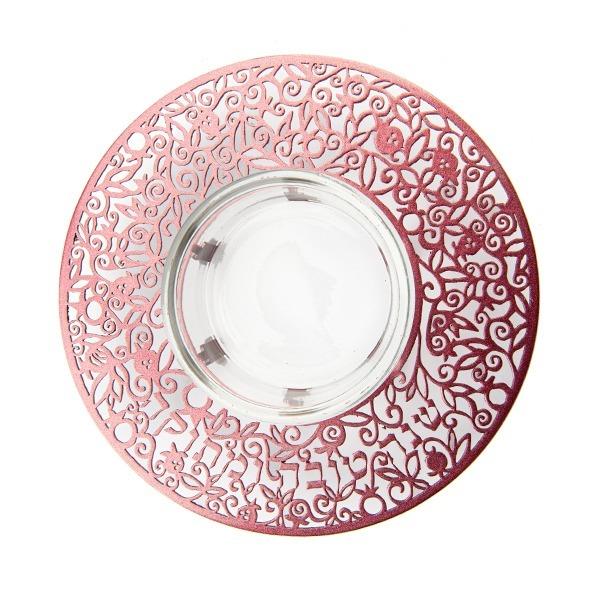 Yair Emanuel Glass Honey Dish Ornate Cutout Design Jewish New Year Rosh Hashanah
