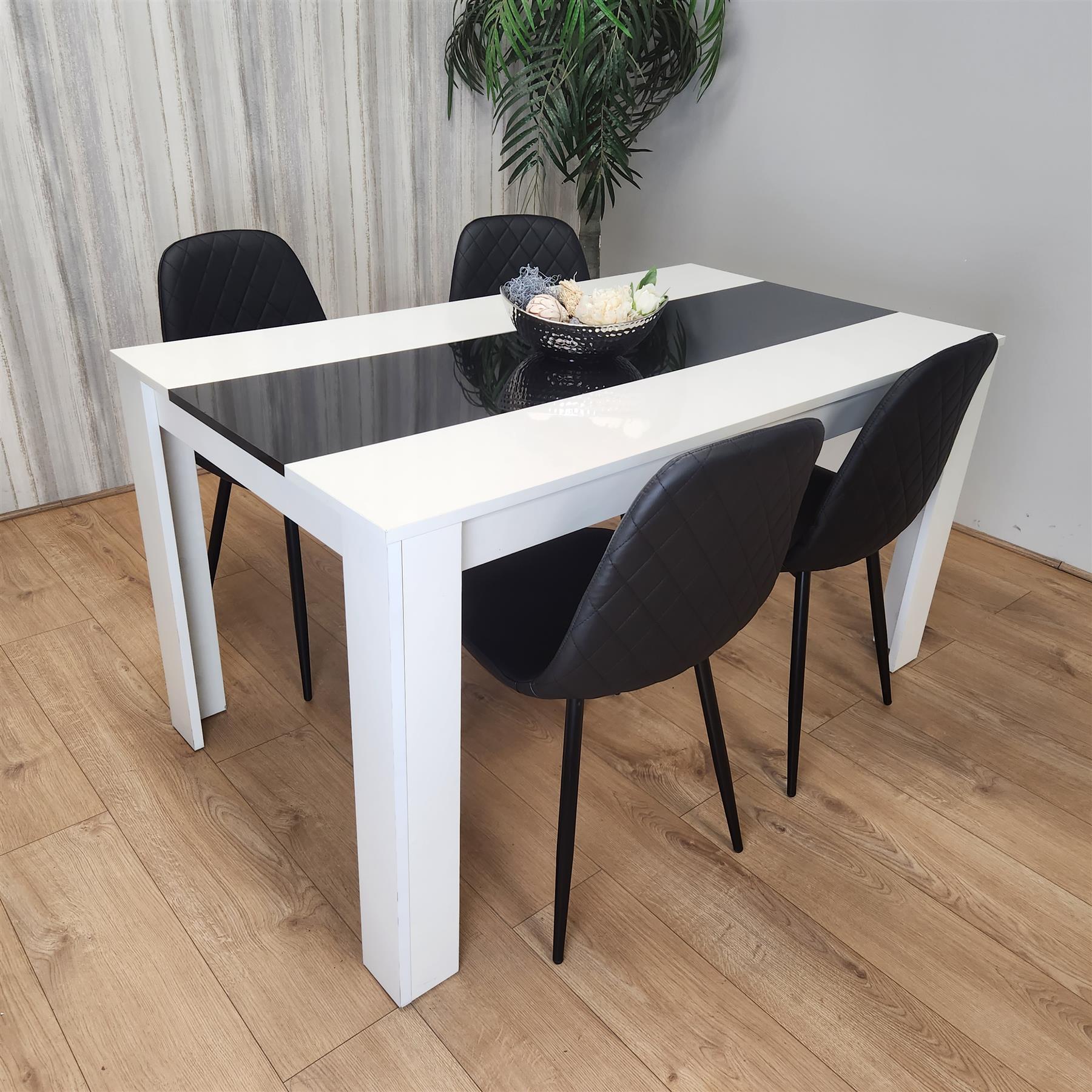 Modern w/b 117 + 4 black gem dining set