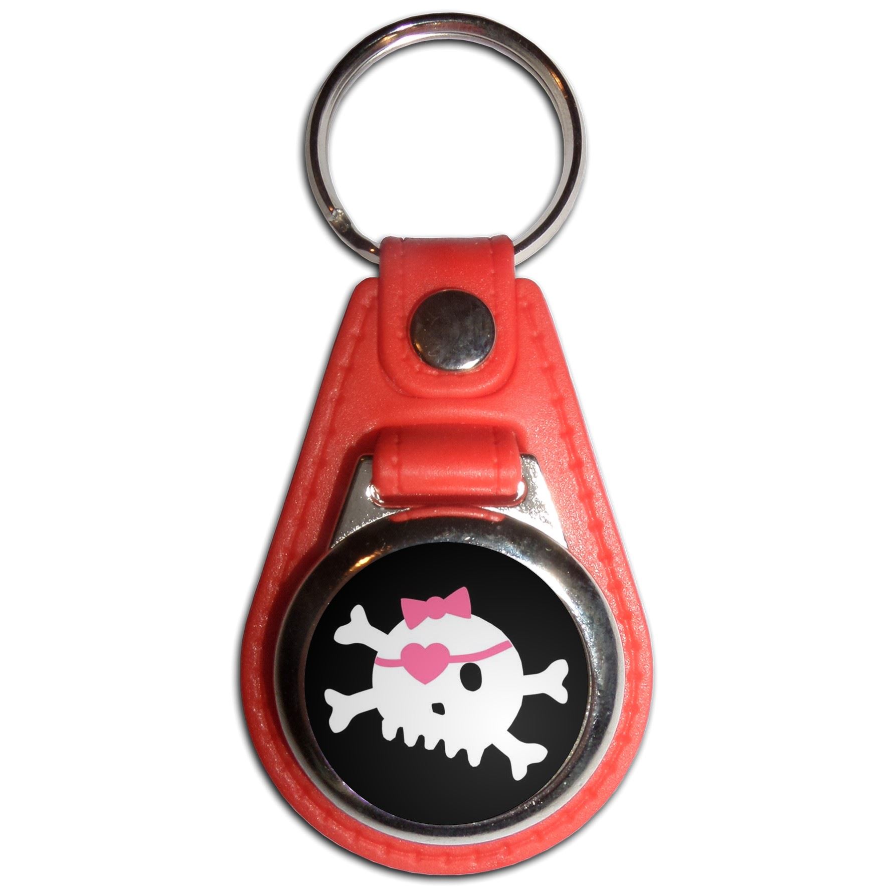 Black Skull with Bow Plastic Medallion Key Ring (61mm x 38mm) - Picture 9 of 12