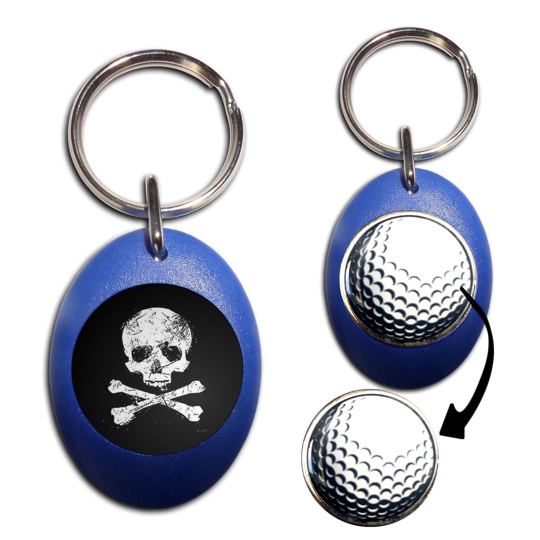 Distressed Totenkopf und gekreuzte Knochen Golfball Marker Schlüsselring (43 mm x 33 mm) - Bild 5 von 12