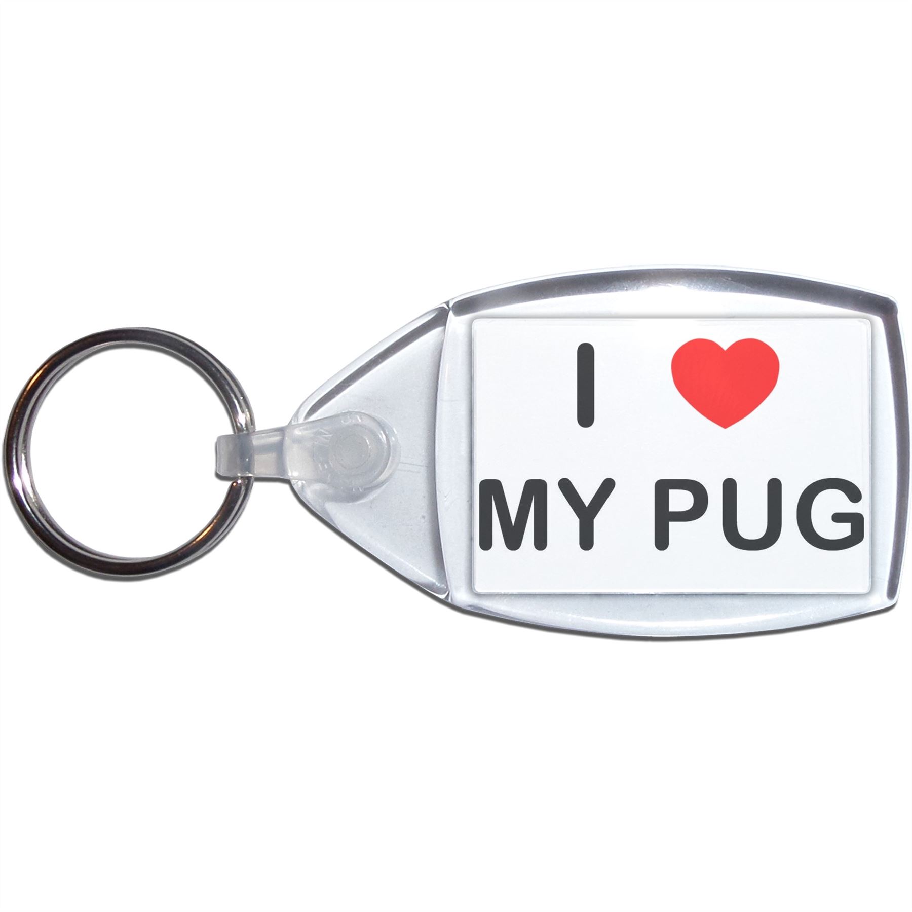 My Pug I Love Heart Clear Plastic Key Ring (S, M or L) - Picture 7 of 8