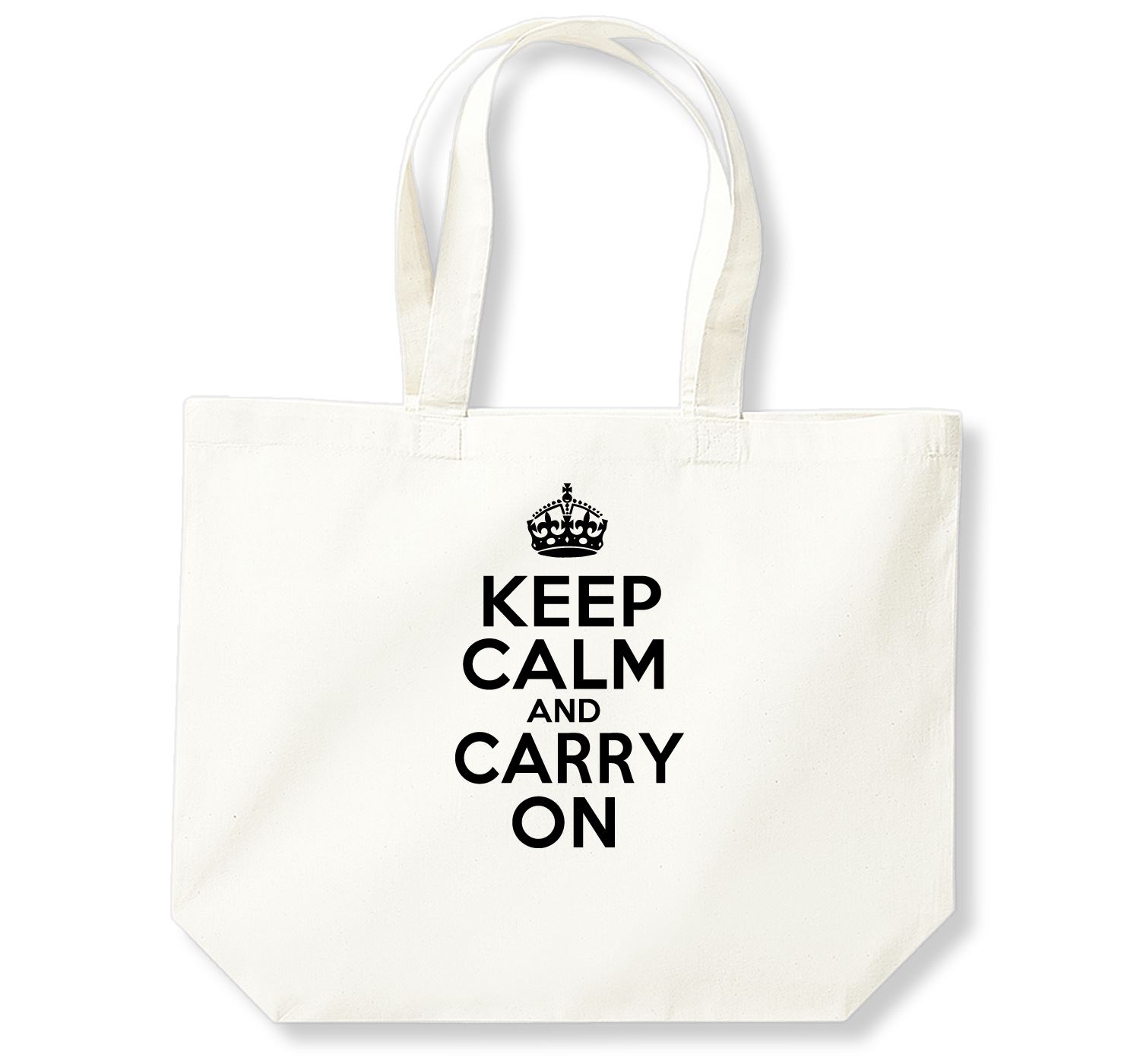 Keep Calm and Carry On Shopping Bag (Black, White, Natural) - Picture 3 of 8