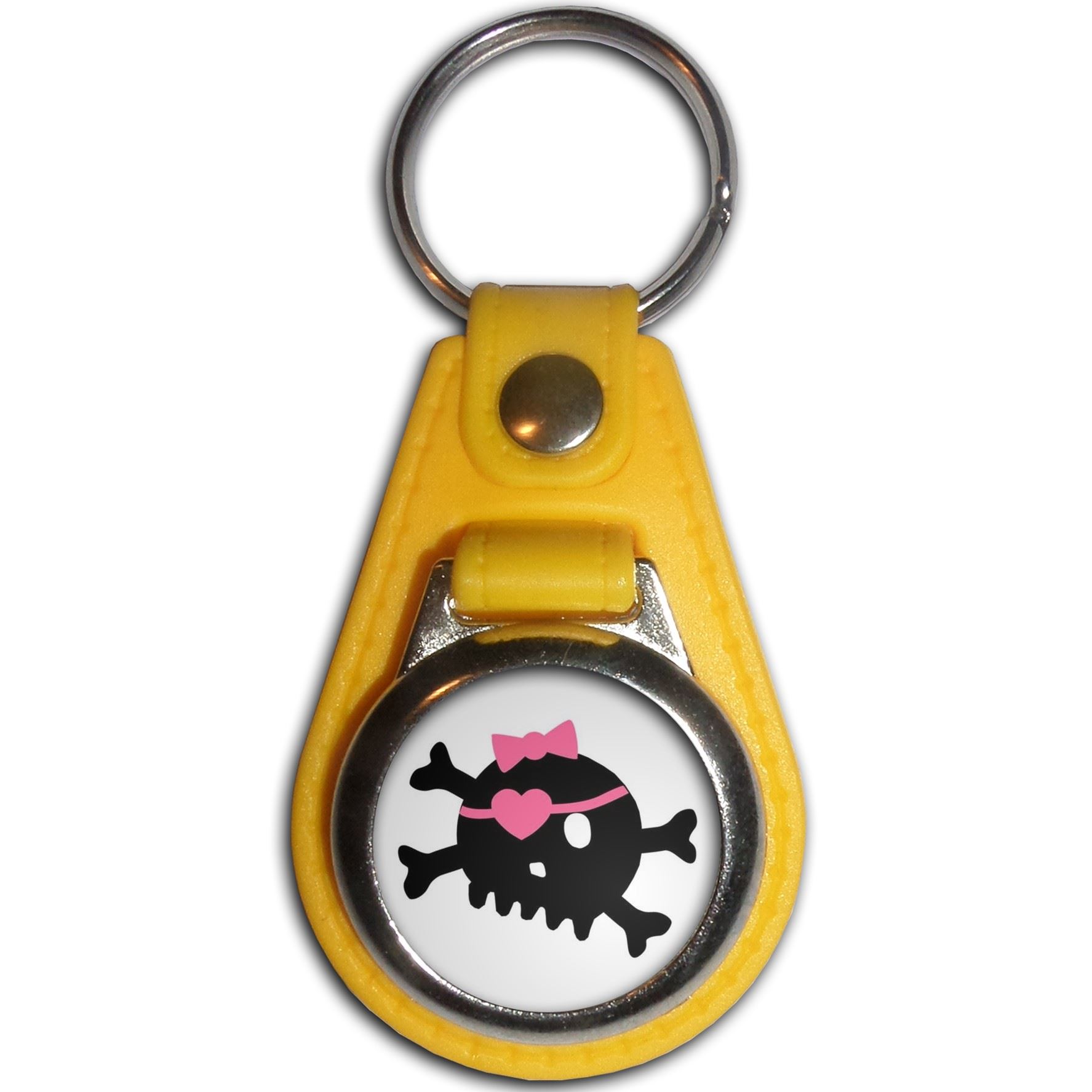 White Skull with Bow Plastic Medallion Key Ring (61mm x 38mm) - Picture 11 of 12