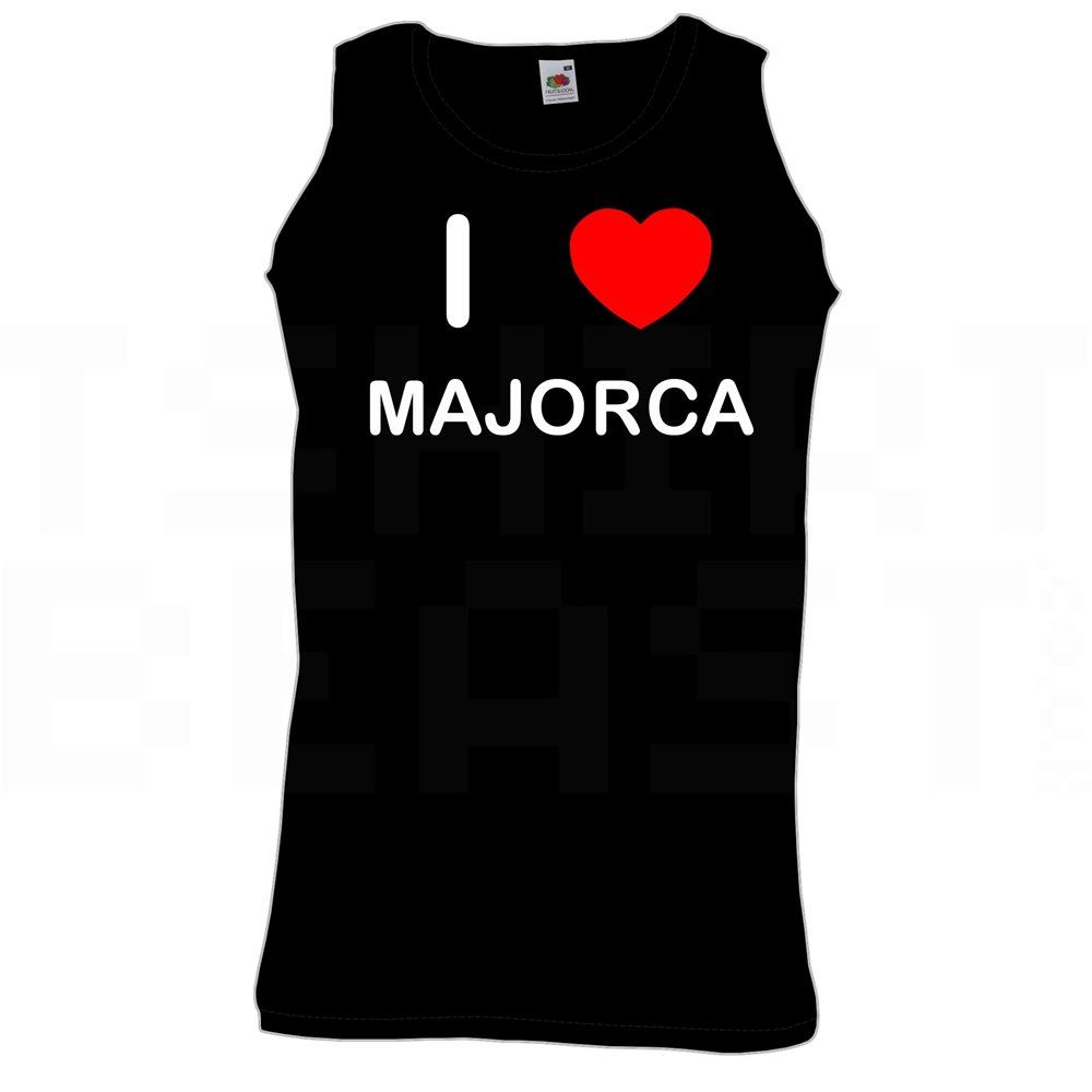 Majorca I Love Heart Vest Adult Crew Neck Athletic Gym Vest - Picture 5 of 18