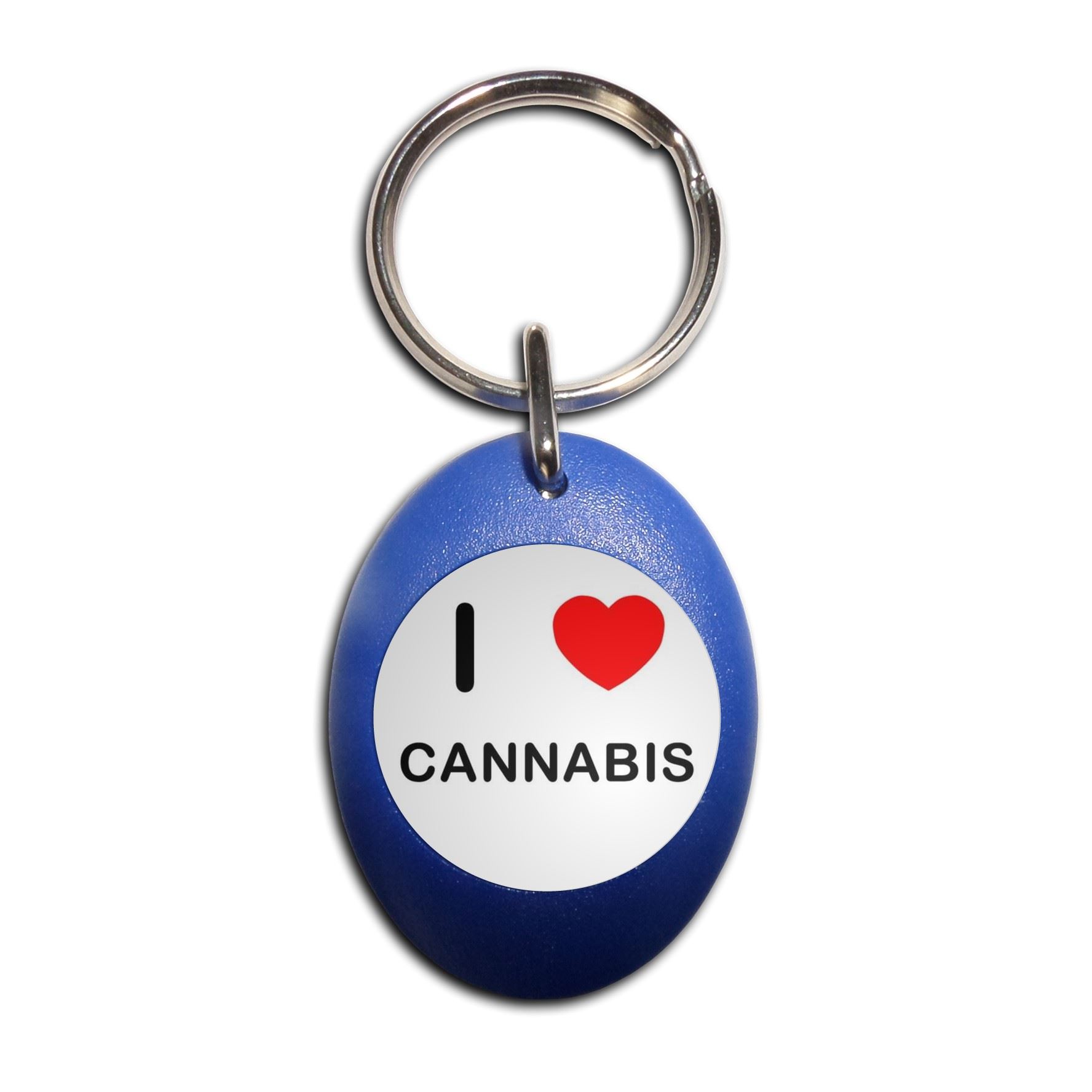 Cannabis I Love Heart Plastic Oval Key Ring (43mm x 32.5mm) - Picture 5 of 10