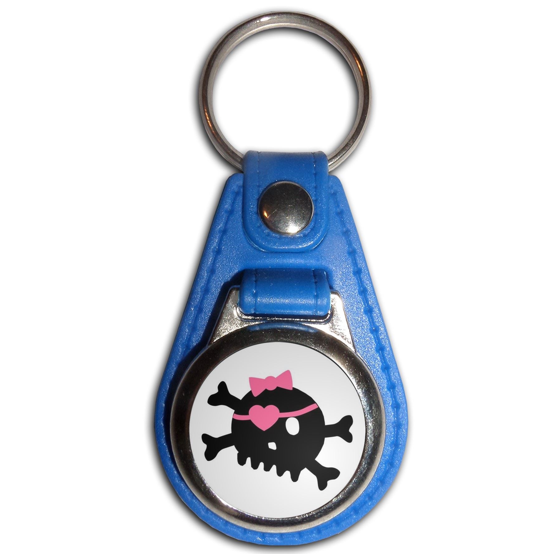 White Skull with Bow Plastic Medallion Key Ring (61mm x 38mm) - Picture 5 of 12