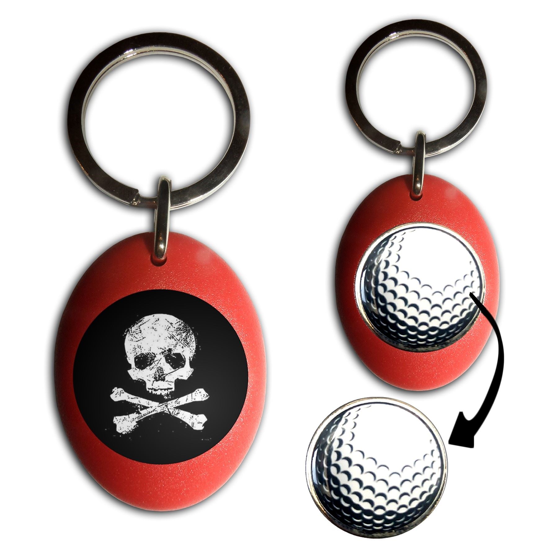 Distressed Totenkopf und gekreuzte Knochen Golfball Marker Schlüsselring (43 mm x 33 mm) - Bild 7 von 12