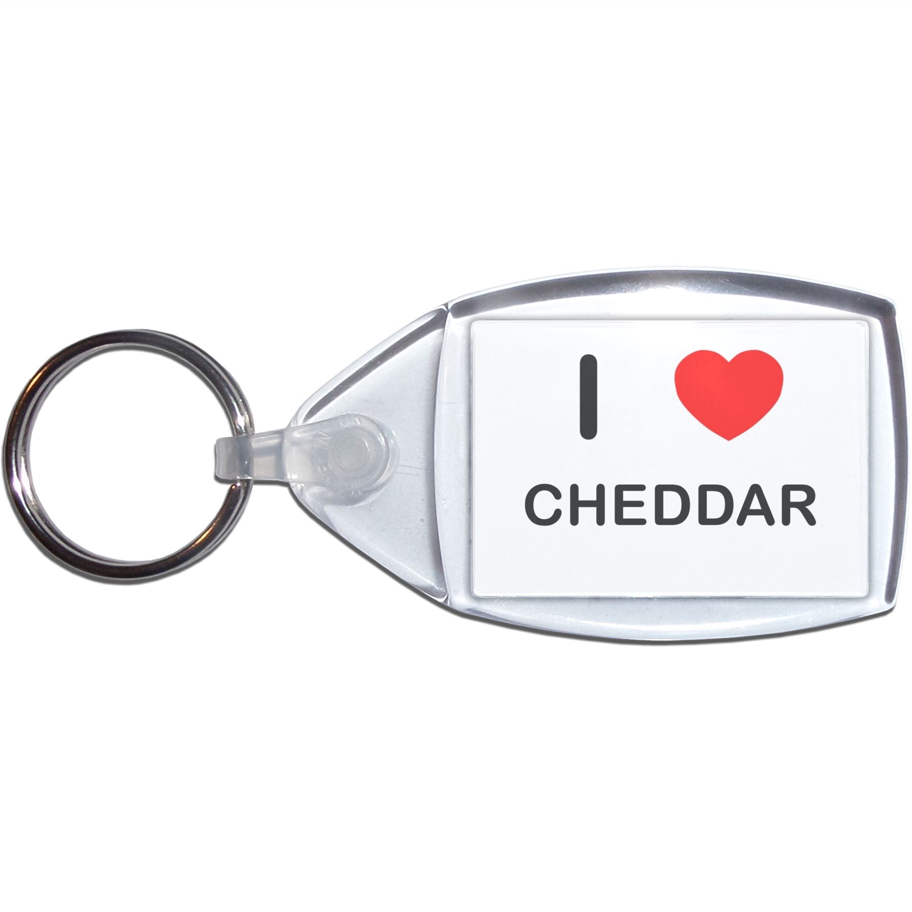Cheddar I Love Heart Clear Plastic Key Ring (S, M or L) - Picture 7 of 8