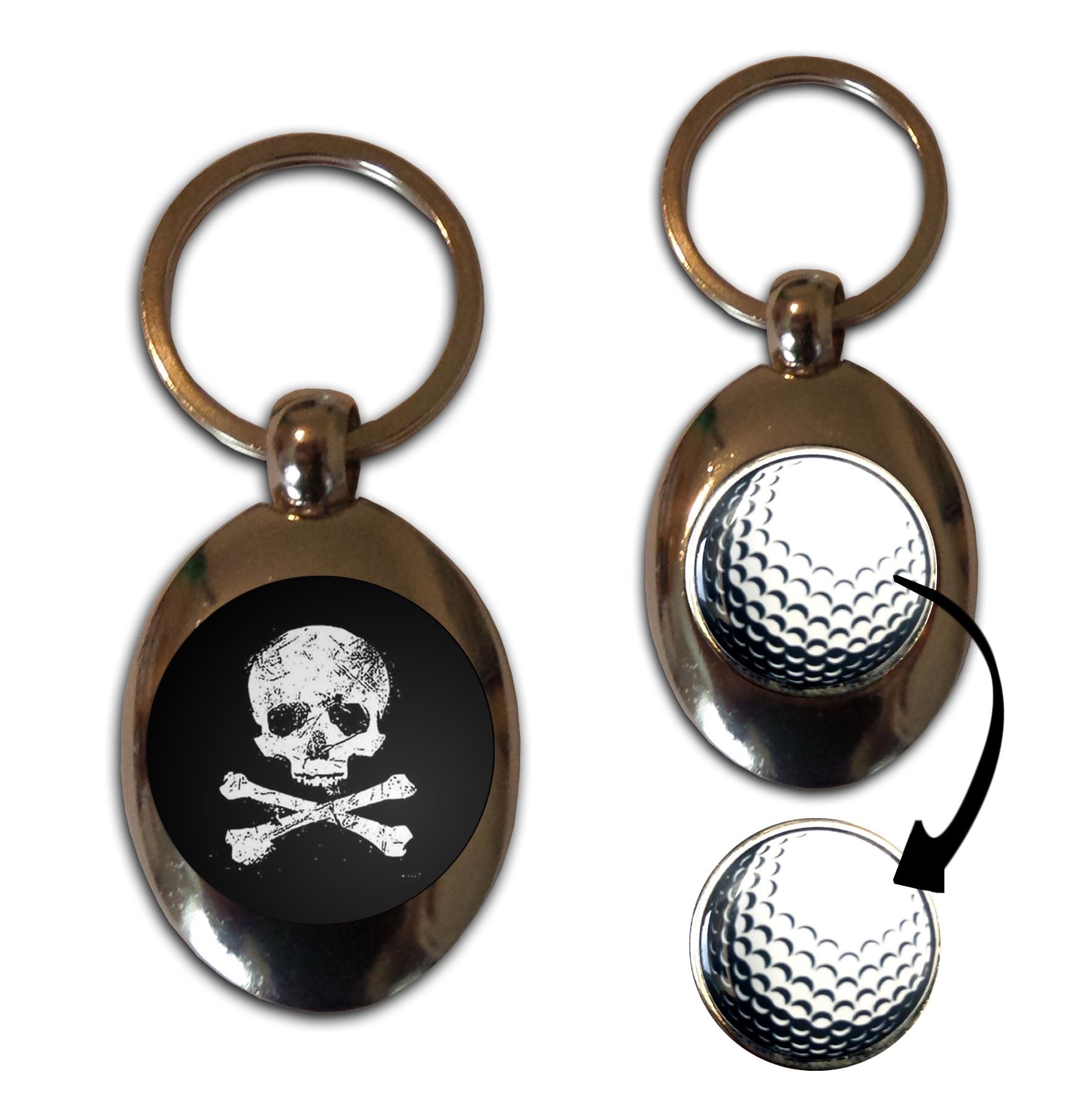 Distressed Totenkopf und gekreuzte Knochen Golfball Marker Schlüsselring (43 mm x 33 mm) - Bild 9 von 12