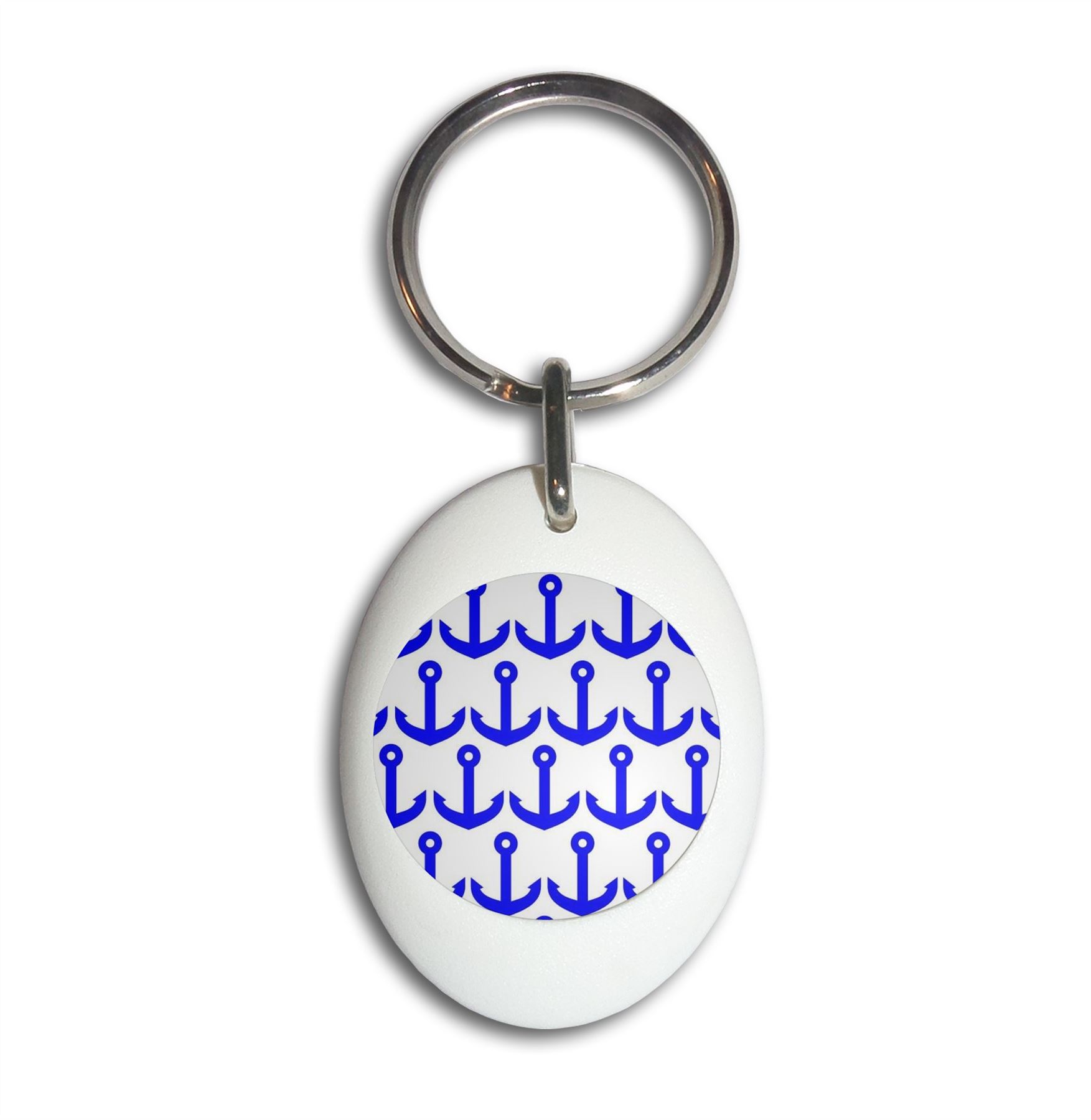 Anchor Blue Pattern Plastic Oval Key Ring (43mm x 32.5mm) - Picture 9 of 10